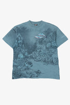 Vintage Embroidered Dolphins Underwater Scene All Over Print Single Stitch T-Shirt (1990s)