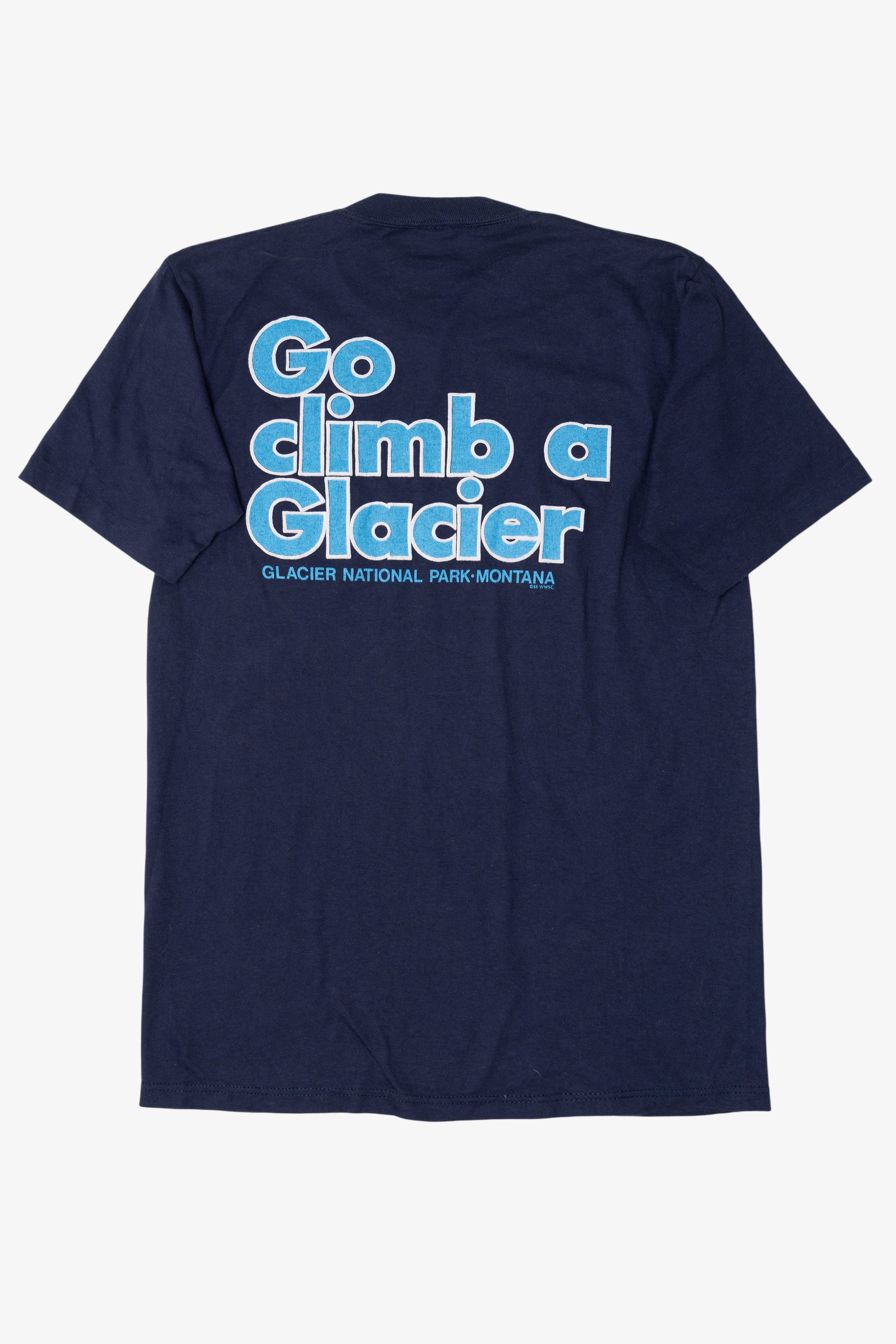 Vintage Embossed Goat Glacier National Park "Go Climb A Glacier" Single Stitch T-Shirt (1990s)