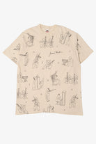 Vintage Distressed James Thurber Musicians All Over Print Single Stitch T-Shirt (1990s)