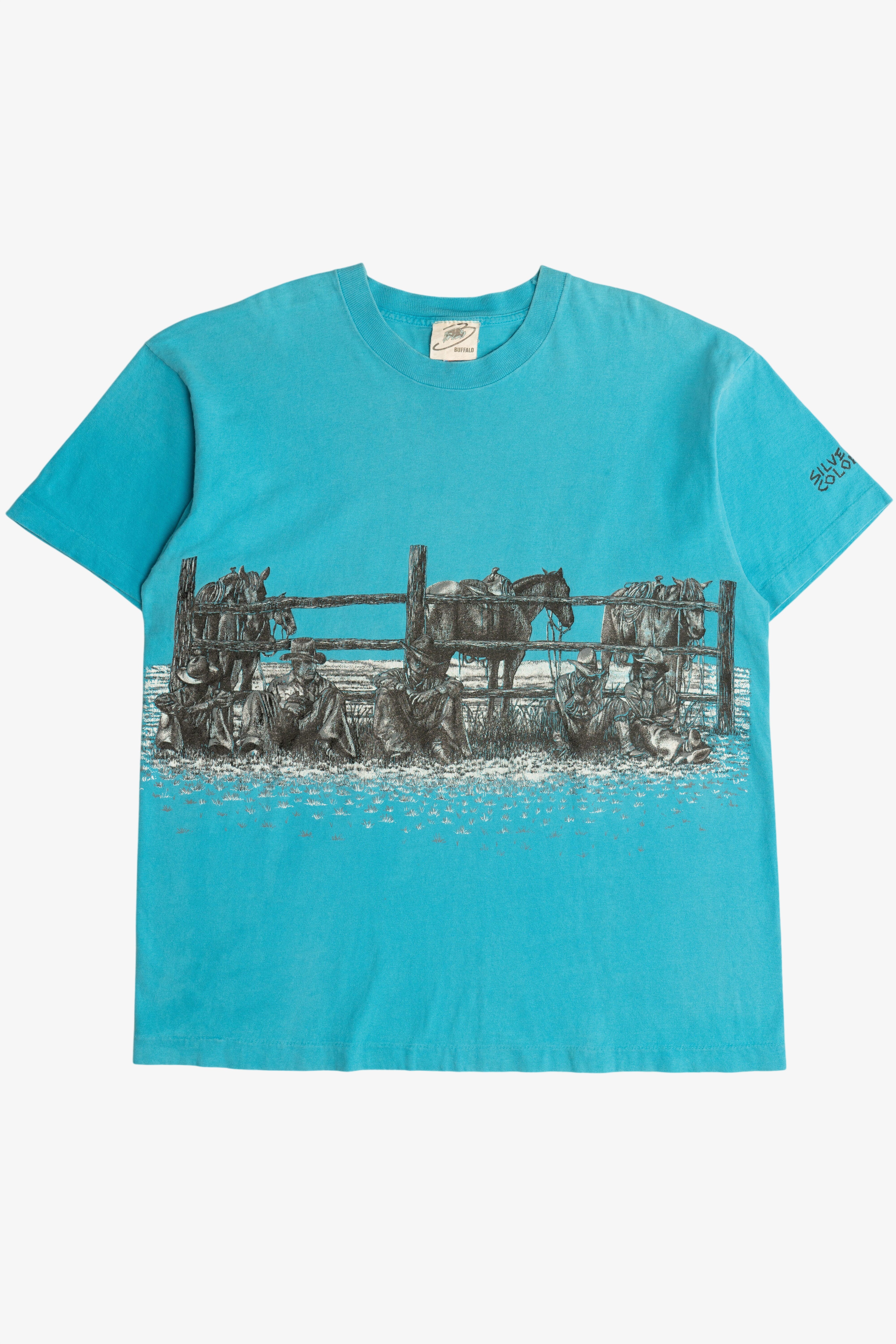 Vintage "Silverton Colorado" Cowboy Horse Ranch Wraparound Print T-Shirt (1990s)