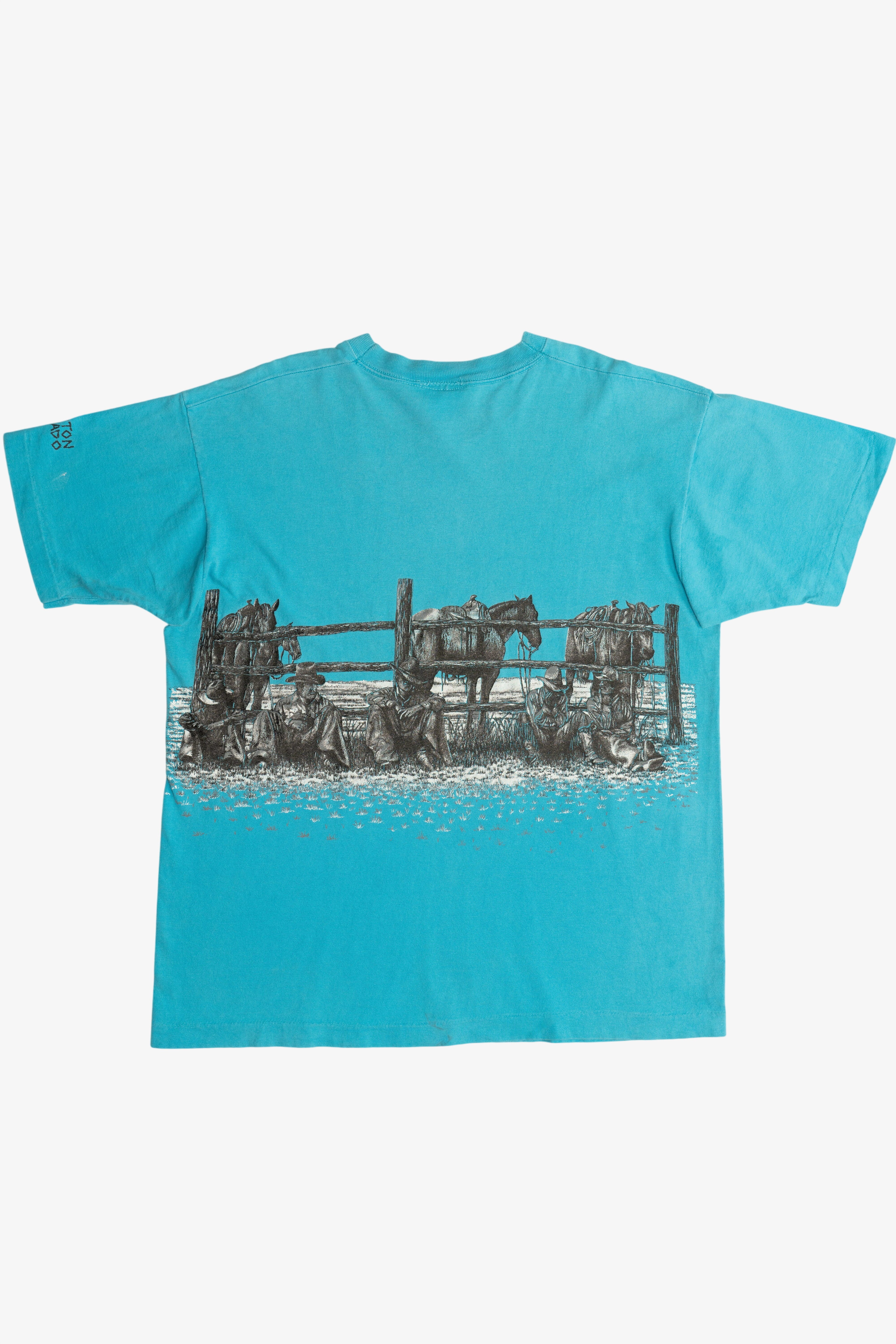 Vintage "Silverton Colorado" Cowboy Horse Ranch Wraparound Print T-Shirt (1990s)