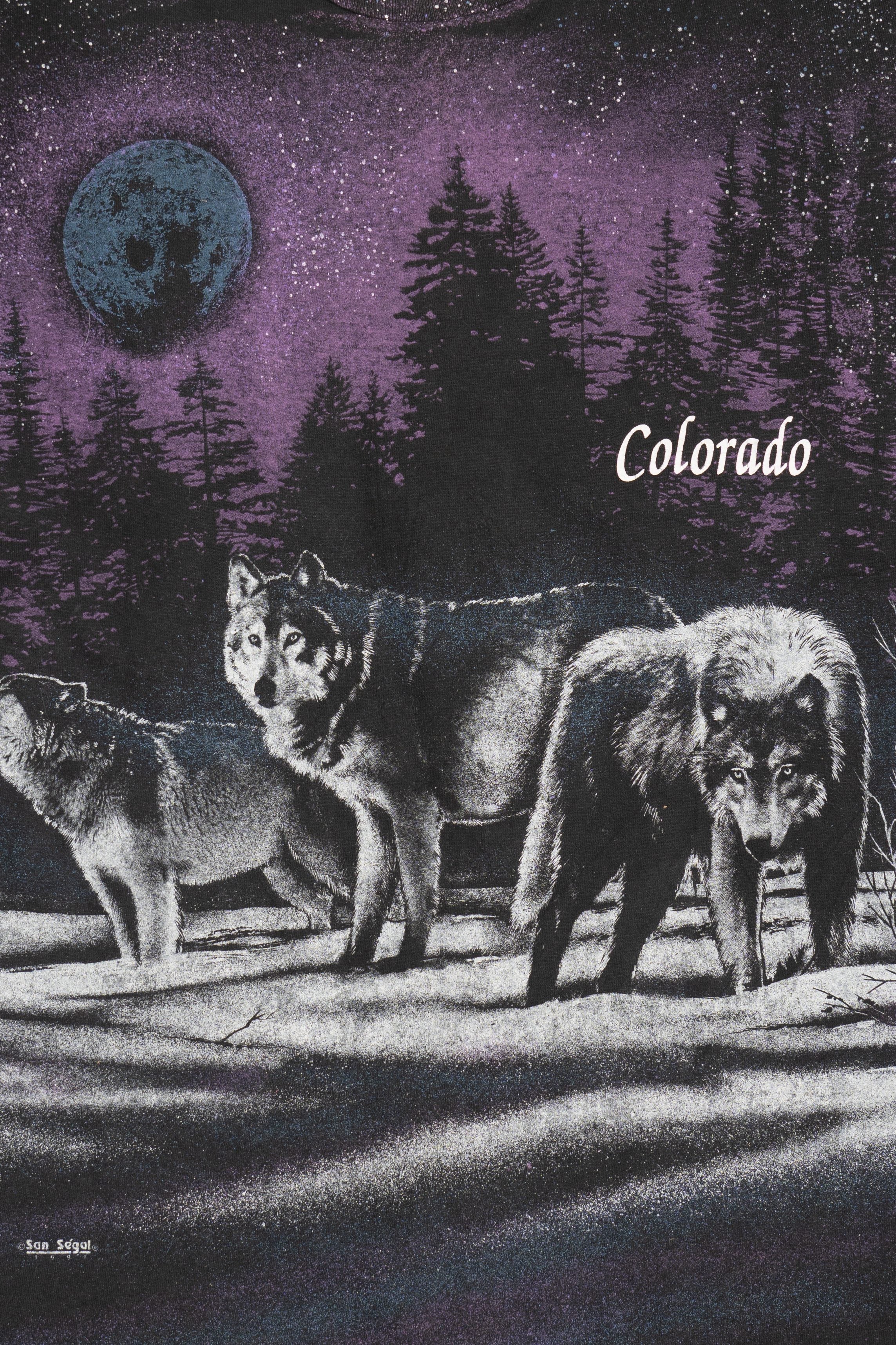 Vintage Colorado Wolves Under Moon All Over Print T-Shirt (1990s)