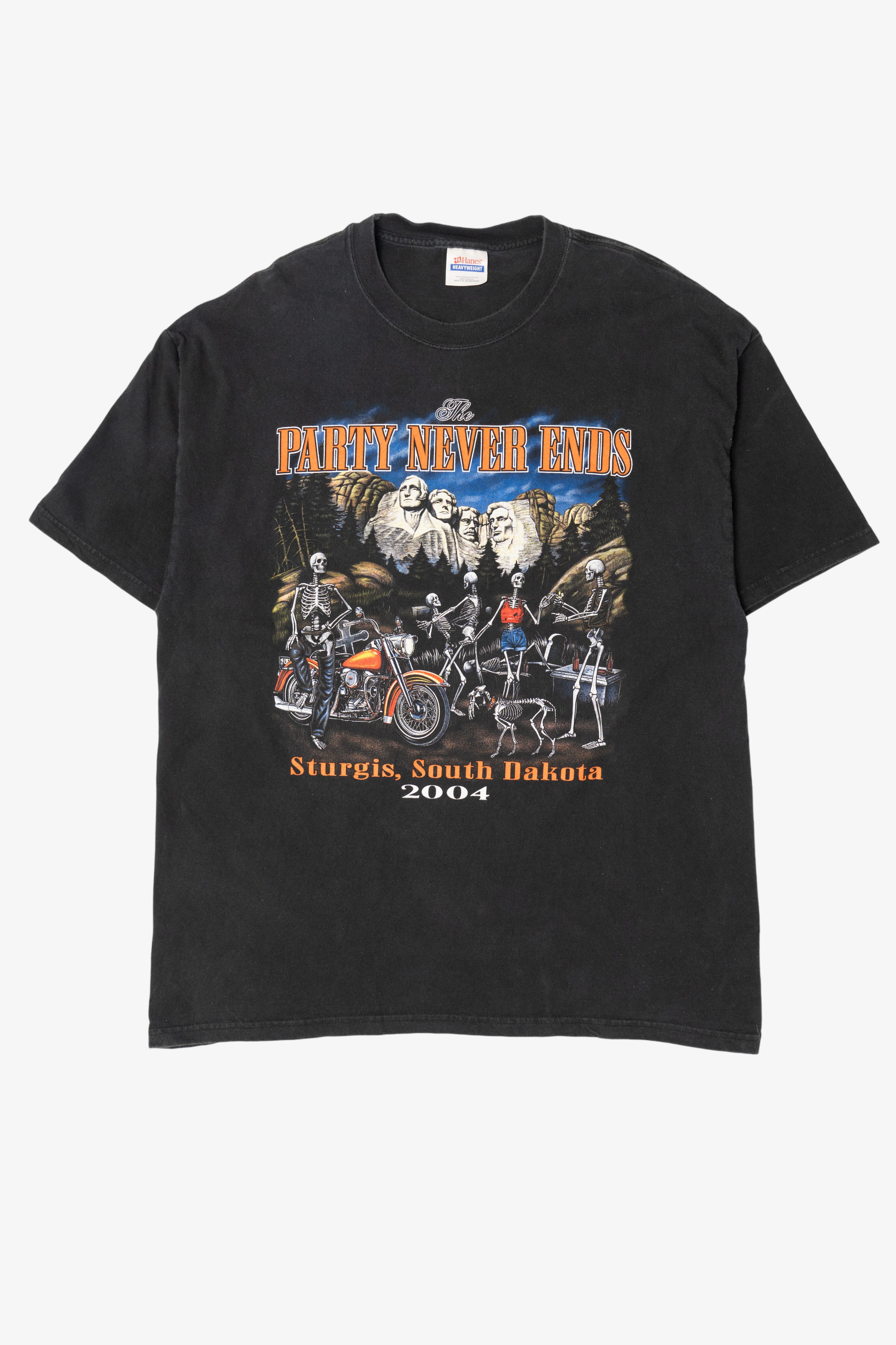 Vintage "The Party Never Ends" Skeletons At Mount Rushmore Sturgis T-Shirt (2000s)