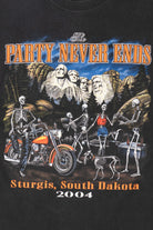 Vintage "The Party Never Ends" Skeletons At Mount Rushmore Sturgis T-Shirt (2000s)