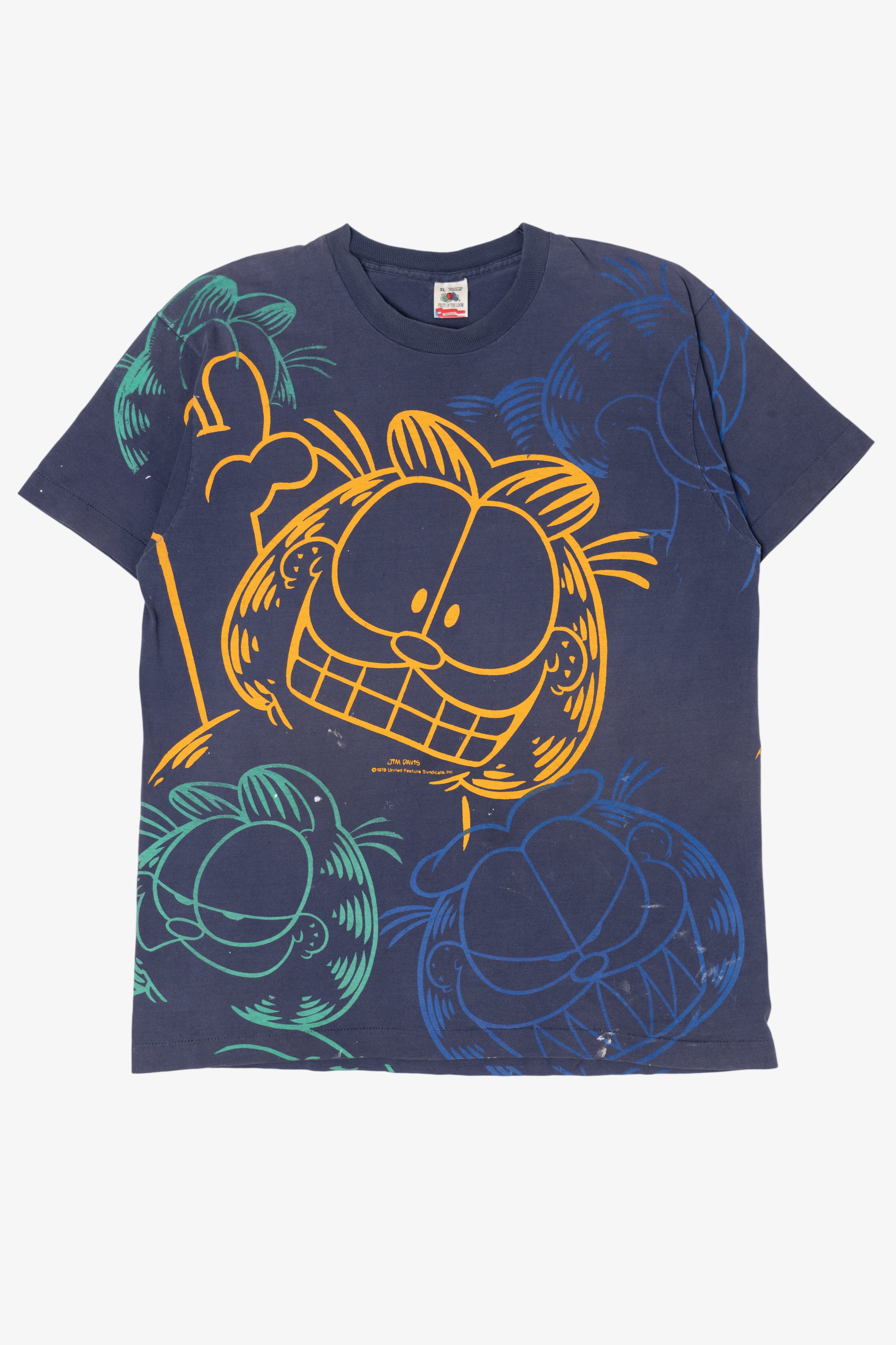 Vintage Distressed Garfield All Over Print Single Stitch T-Shirt (1990s)