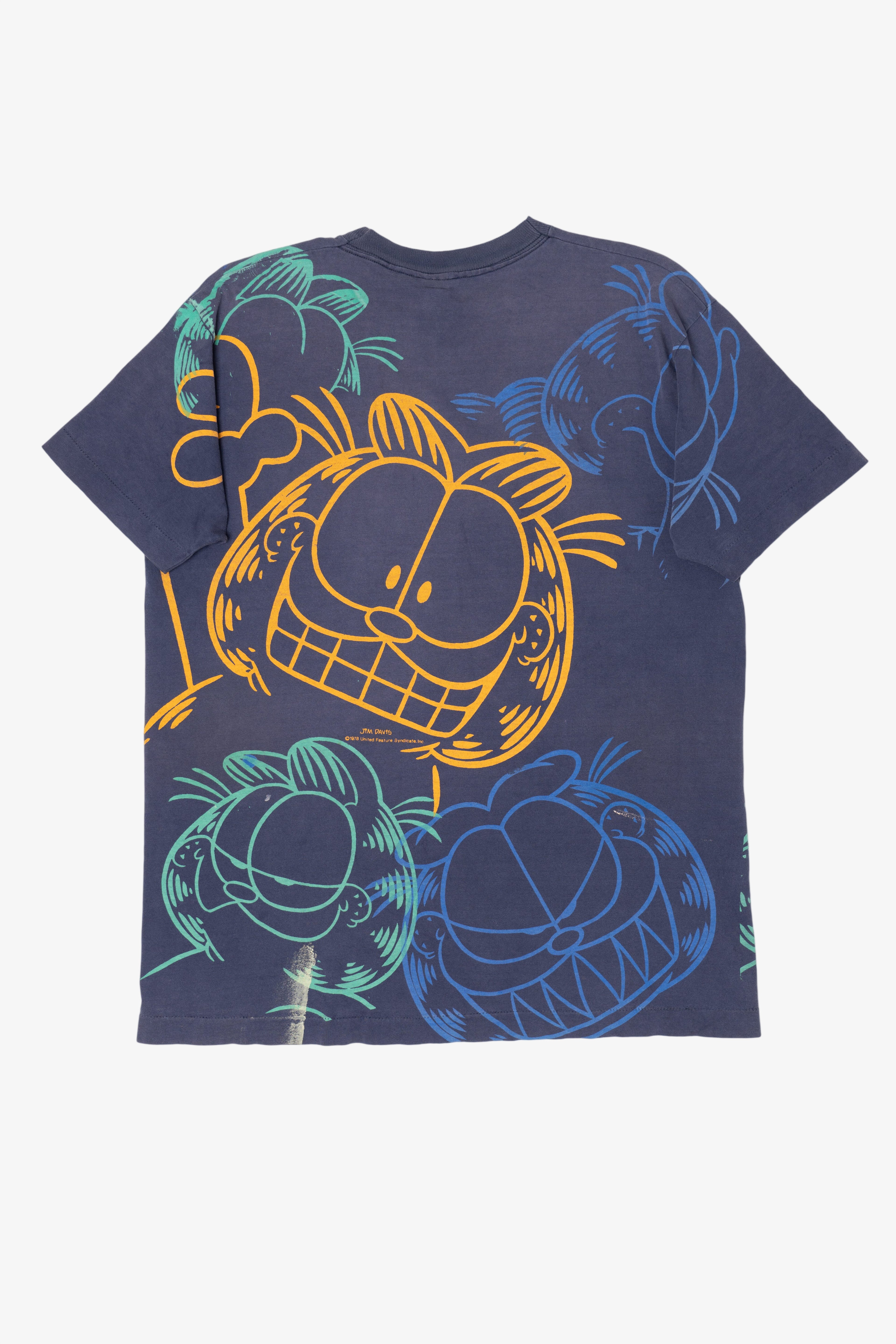 Vintage Distressed Garfield All Over Print Single Stitch T-Shirt (1990s)