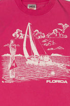 Vintage Pink Florida Embossed Sailboat Single Stitch T-Shirt (1990s)