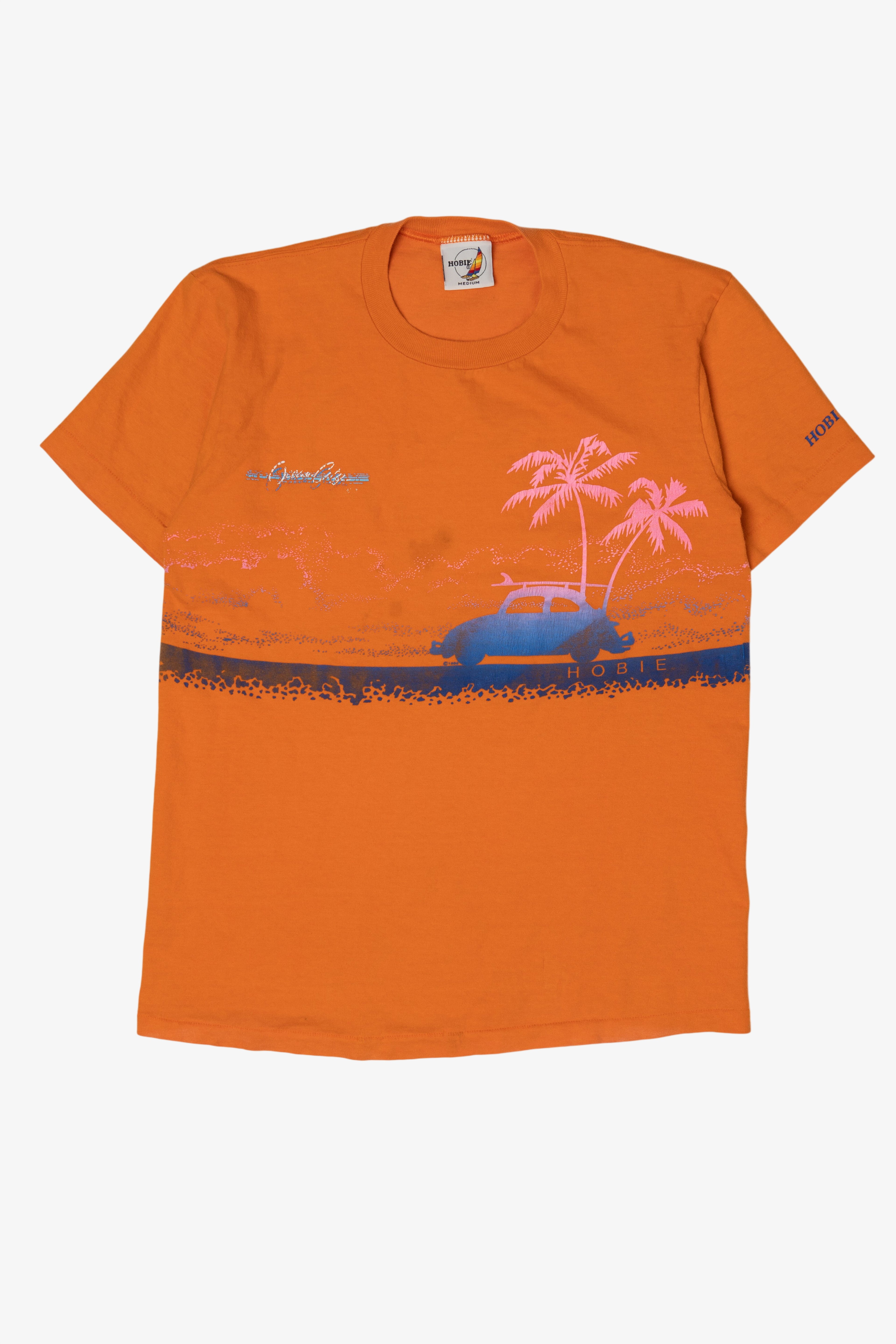 Vintage Orange "Ocean City" Hobie Wrap Around Single Stitch T-Shirt (1980s)