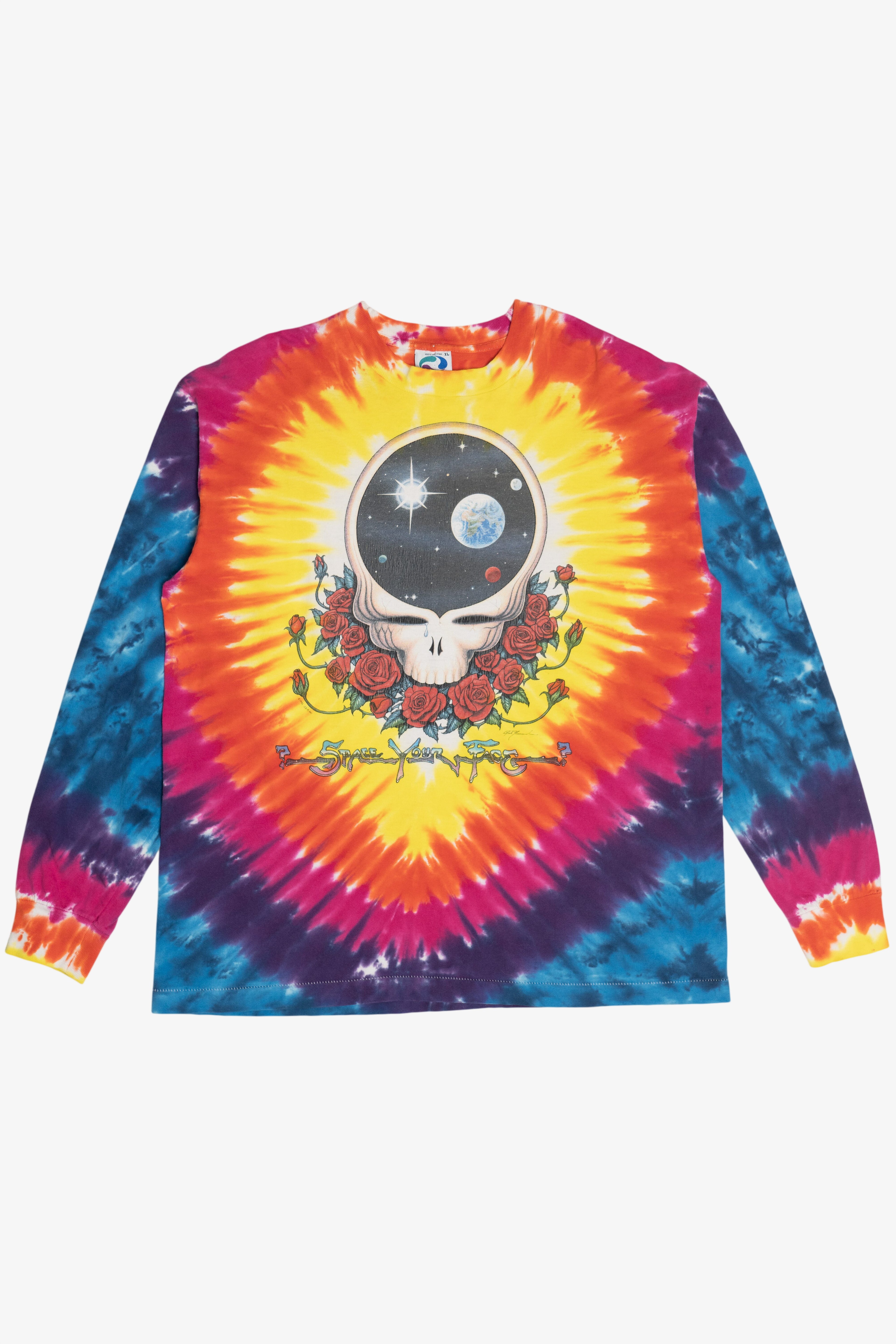Vintage Grateful Dead "Space Your Face" Liquid Blue Long Sleeve Tie Dye T-Shirt (1990s)