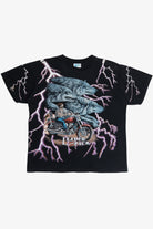 Vintage "Leader Of The Pack" American Thunder All Over Lightning Print Motorcycle T-Shirt (1990s)