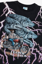 Vintage "Leader Of The Pack" American Thunder All Over Lightning Print Motorcycle T-Shirt (1990s)