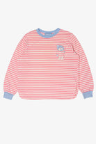Vintage Pink Striped Embroidered Pajama Long Sleeve T-Shirt (1980s)