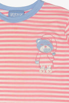 Vintage Pink Striped Embroidered Pajama Long Sleeve T-Shirt (1980s)