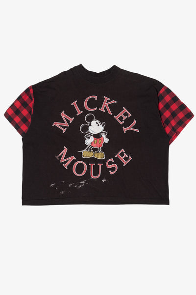 Vintage Distressed Mickey Mouse Plaid Sleeves Single Stitch T