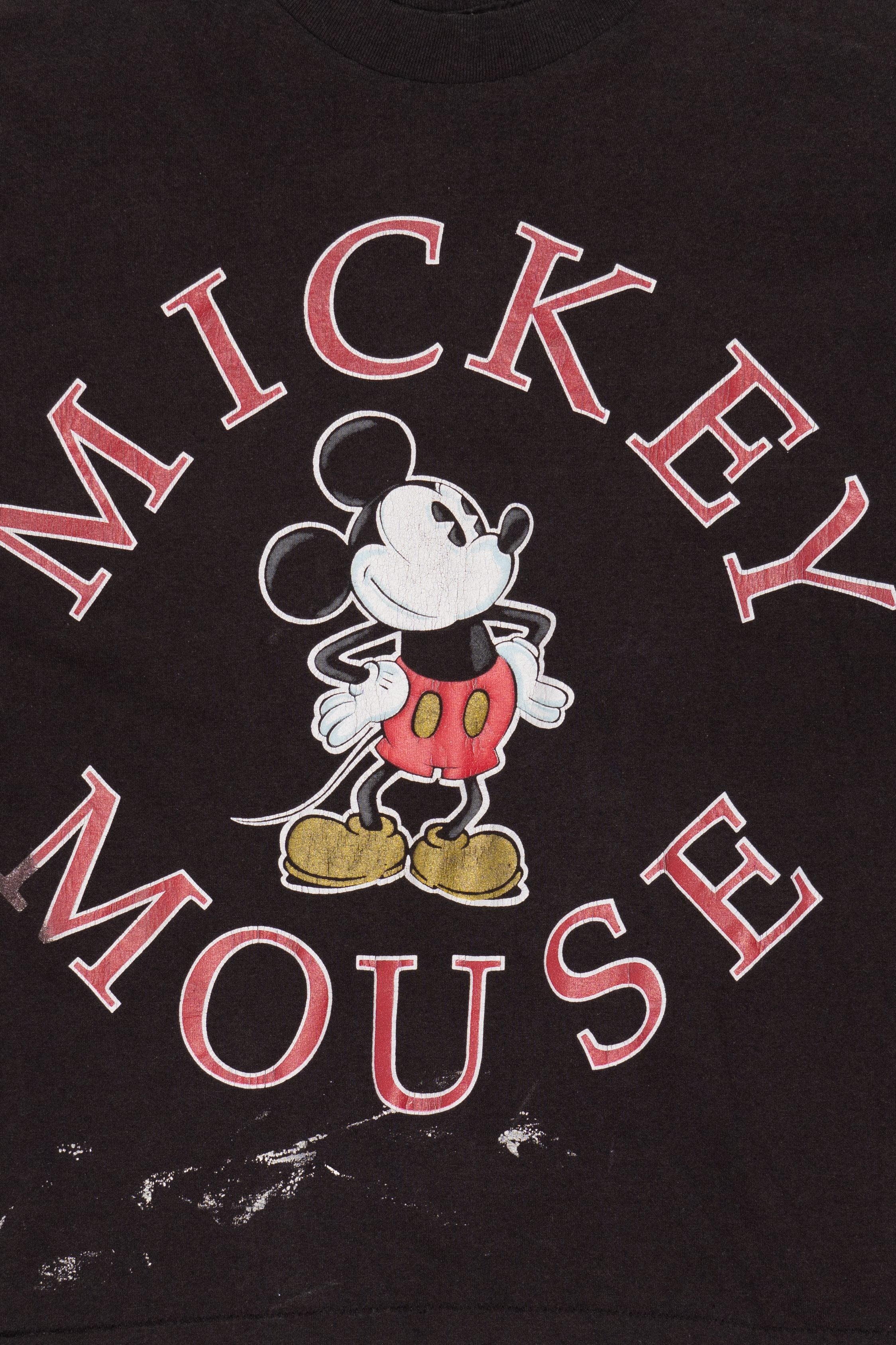 Vintage Distressed Mickey Mouse Plaid Sleeves Single Stitch T