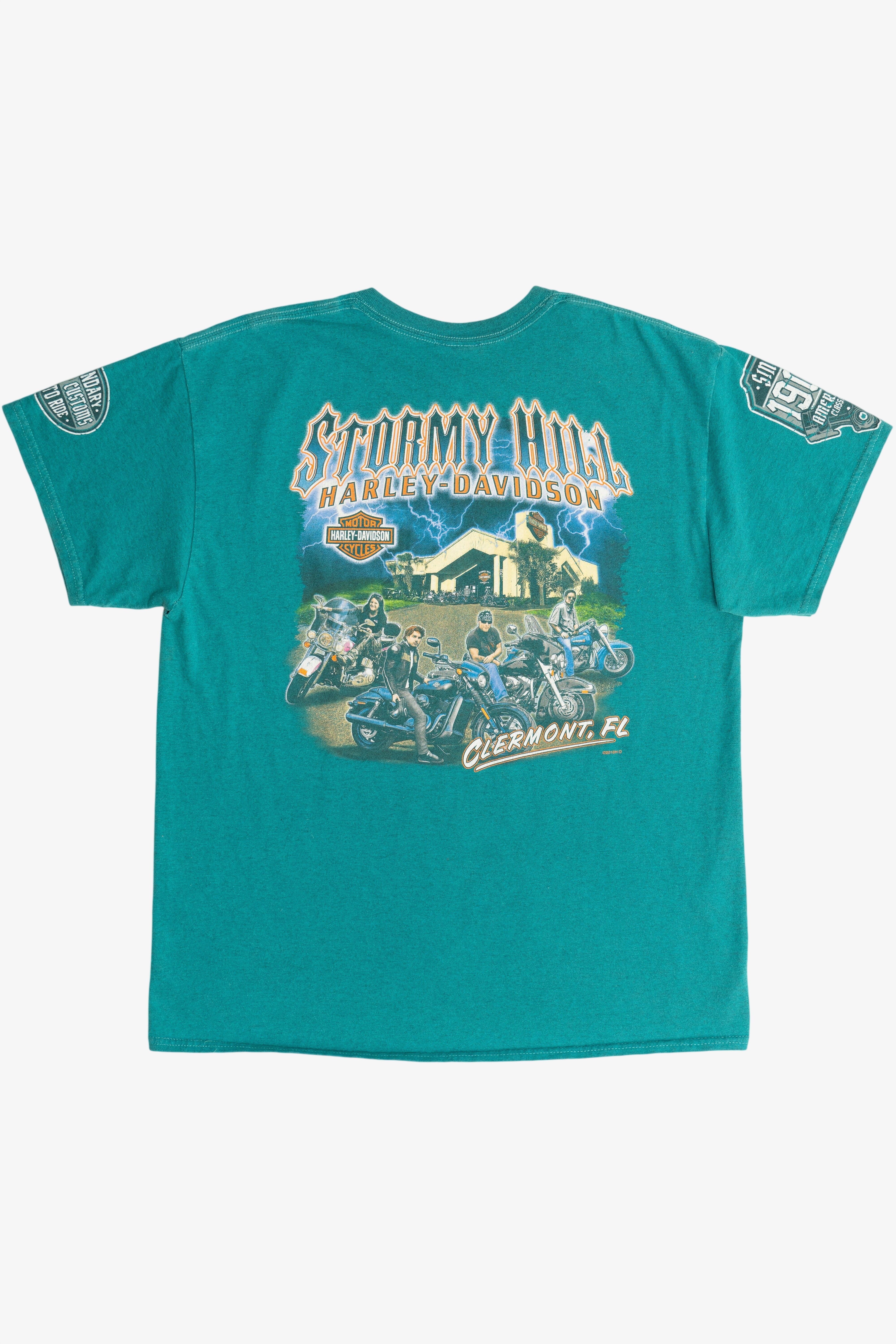 Distressed Harley Davidson Motorcycles "Stormy Hill" "Clermont, FL" T-Shirt (2010s)