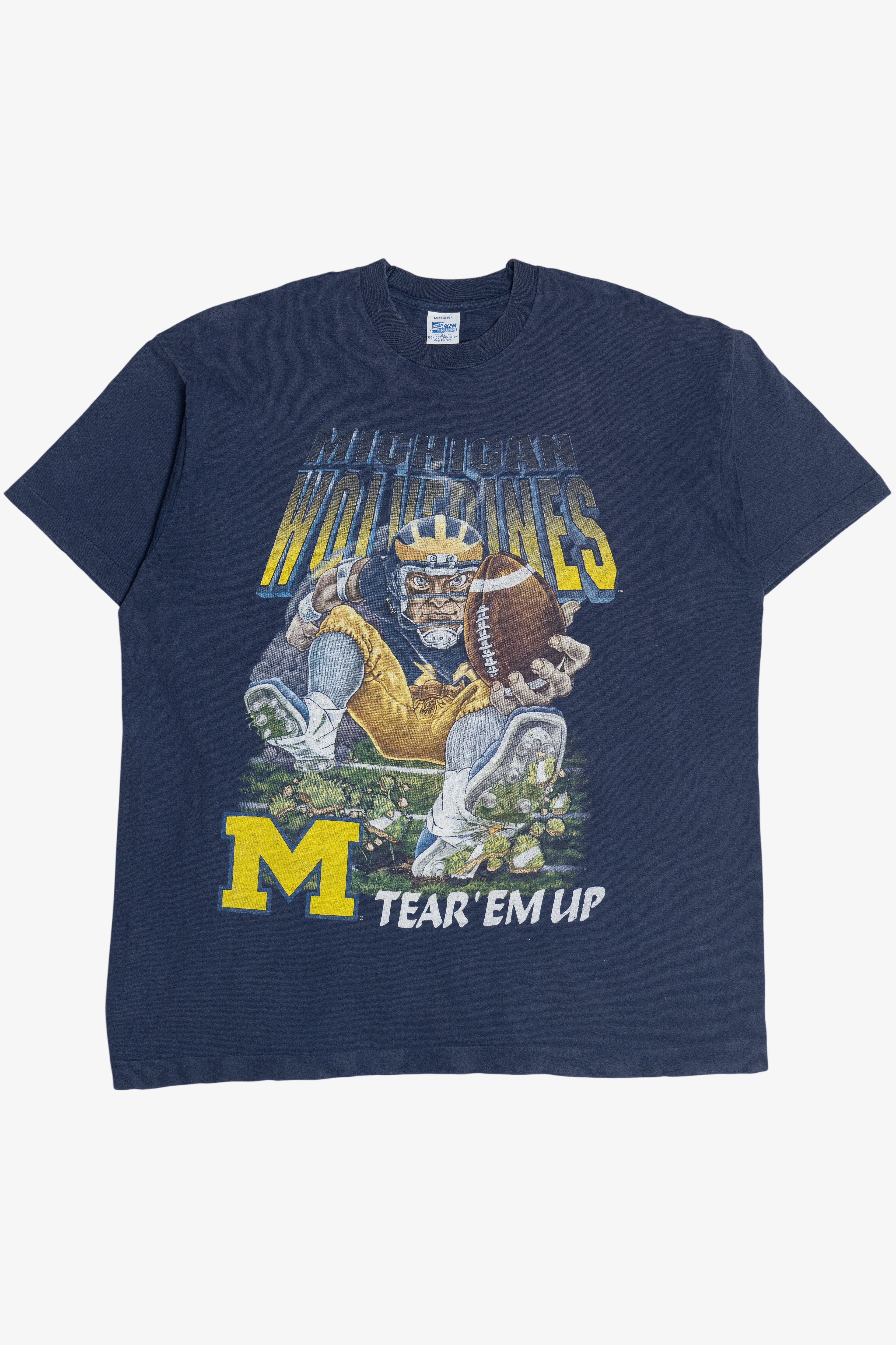 Vintage Michigan Wolverines "Tear 'Em Up" University Of Michigan Football T-Shirt (1990s)