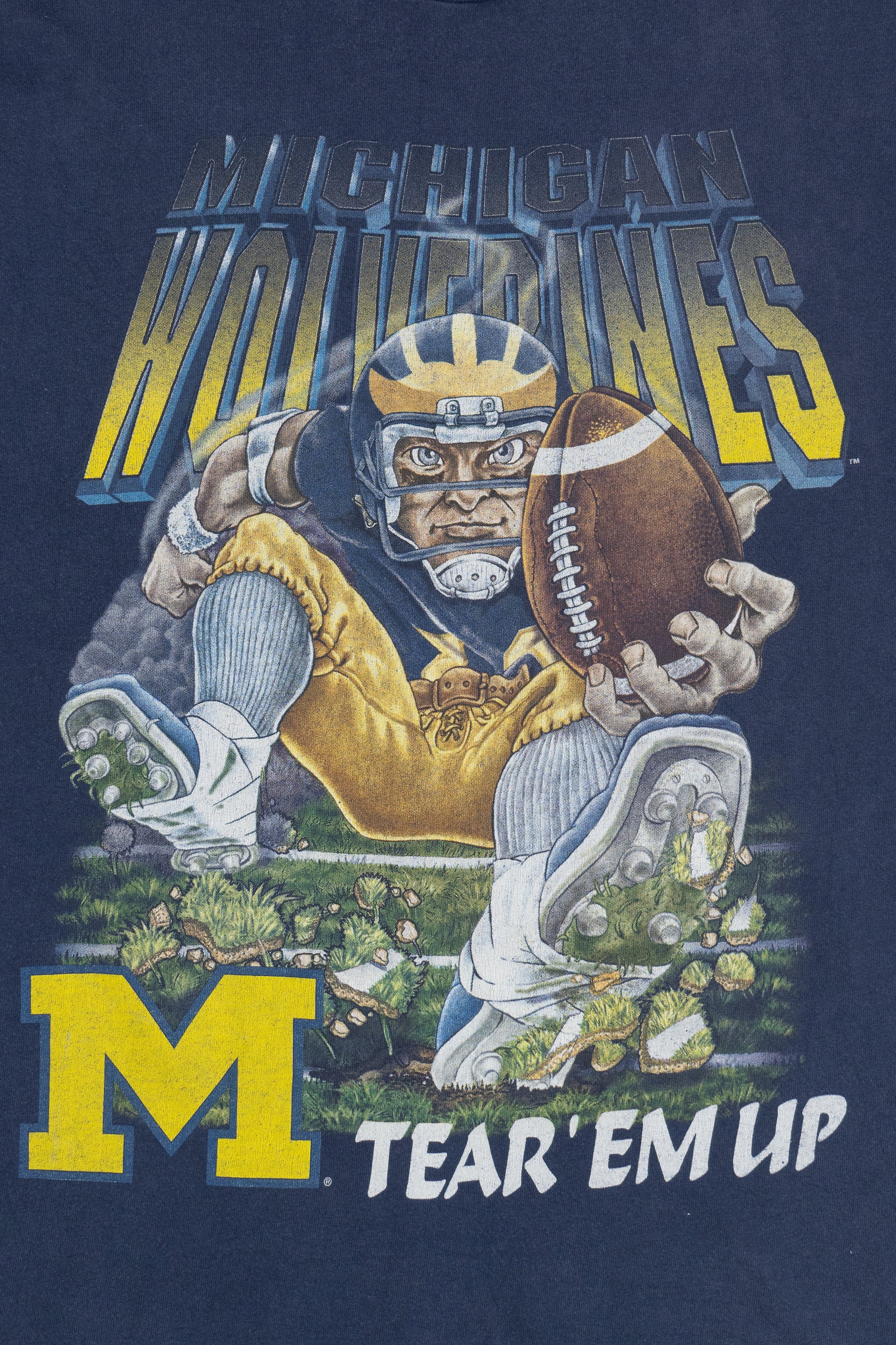 Vintage Michigan Wolverines "Tear 'Em Up" University Of Michigan Football T-Shirt (1990s)