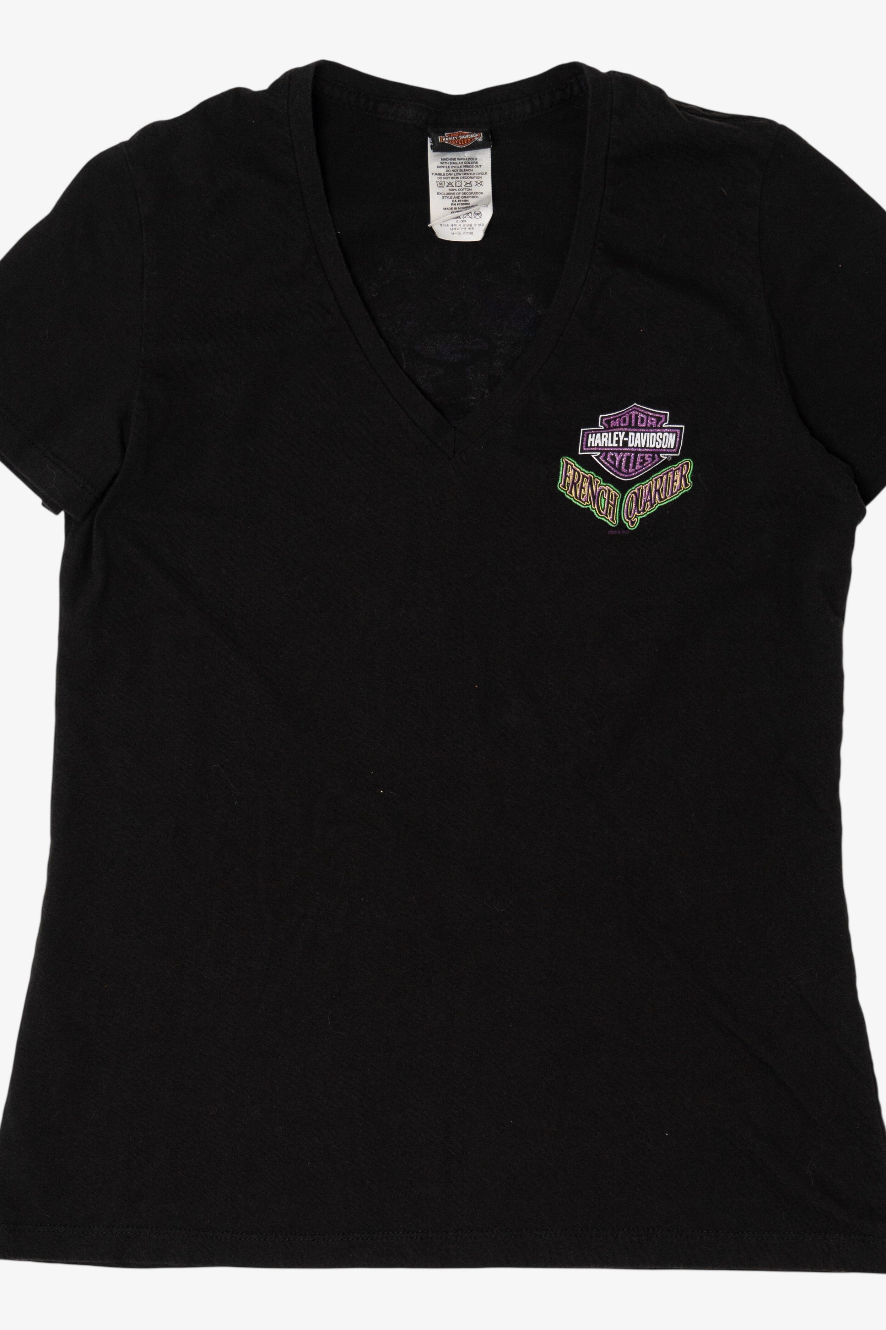 Black Harley Davidson V-Neck French Quarter Bourbon Street T-Shirt (2010s)