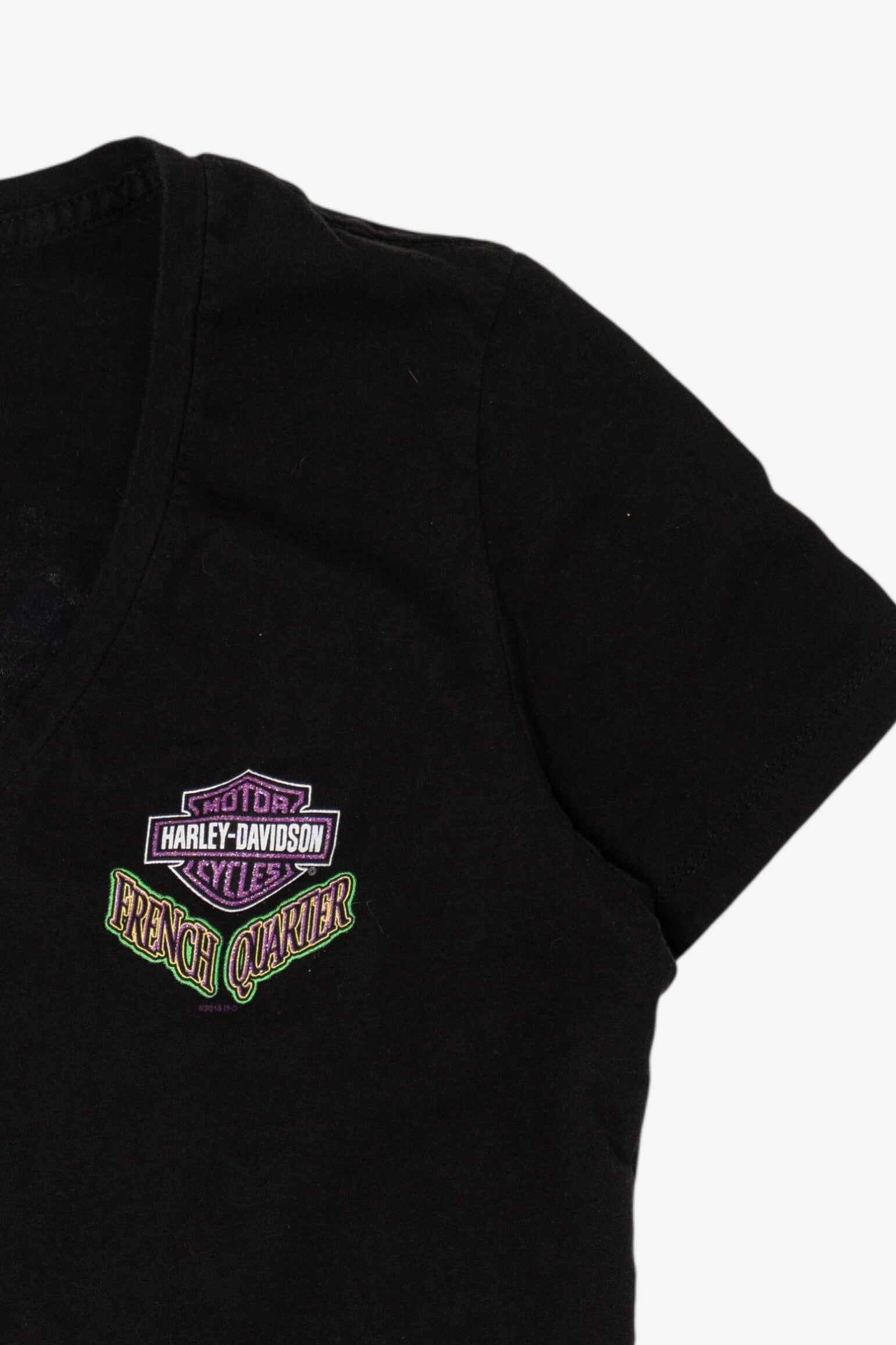 Black Harley Davidson V-Neck French Quarter Bourbon Street T-Shirt (2010s)