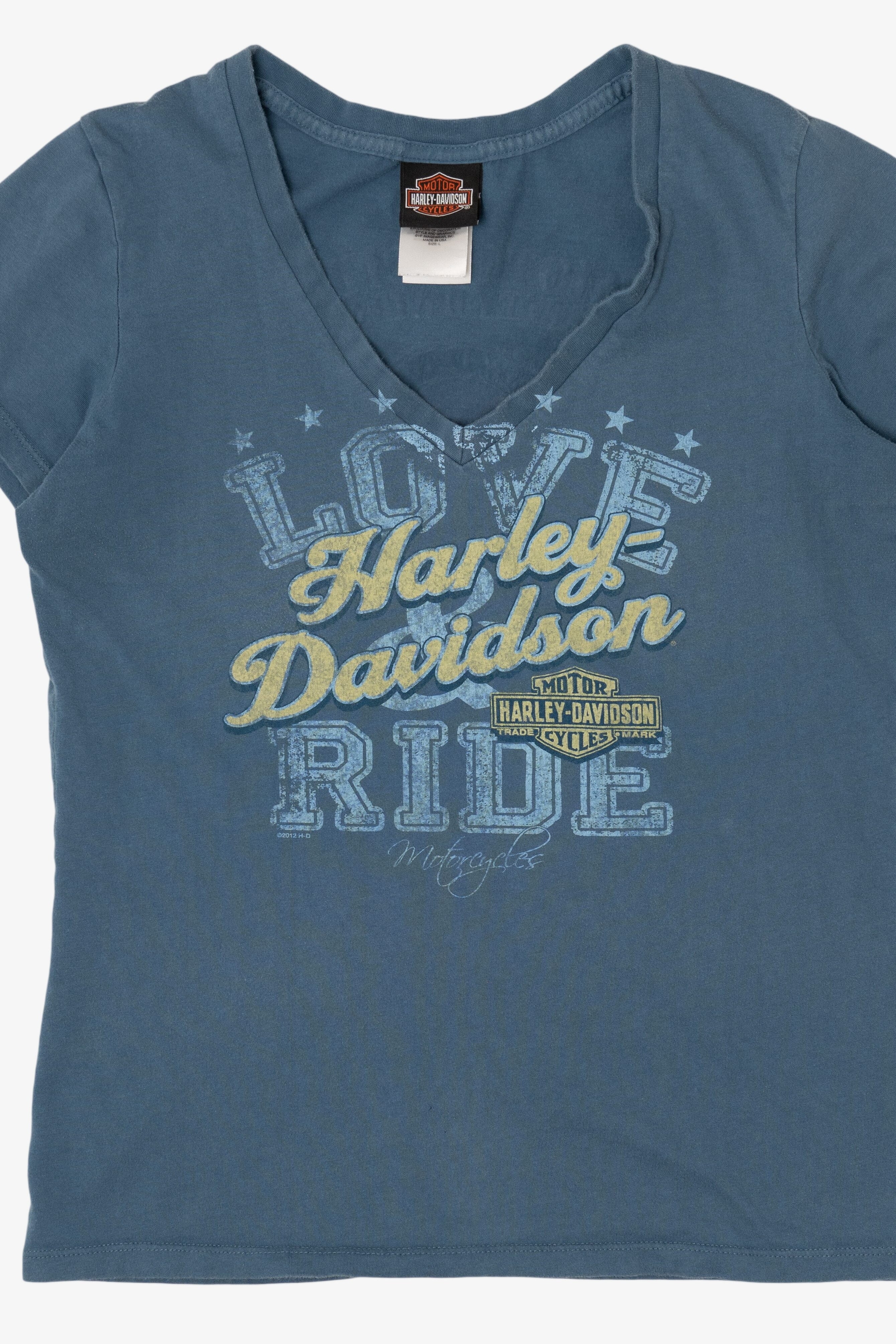 Blue Harley Davidson "Love & Ride" V-Neck T-Shirt (2010s)