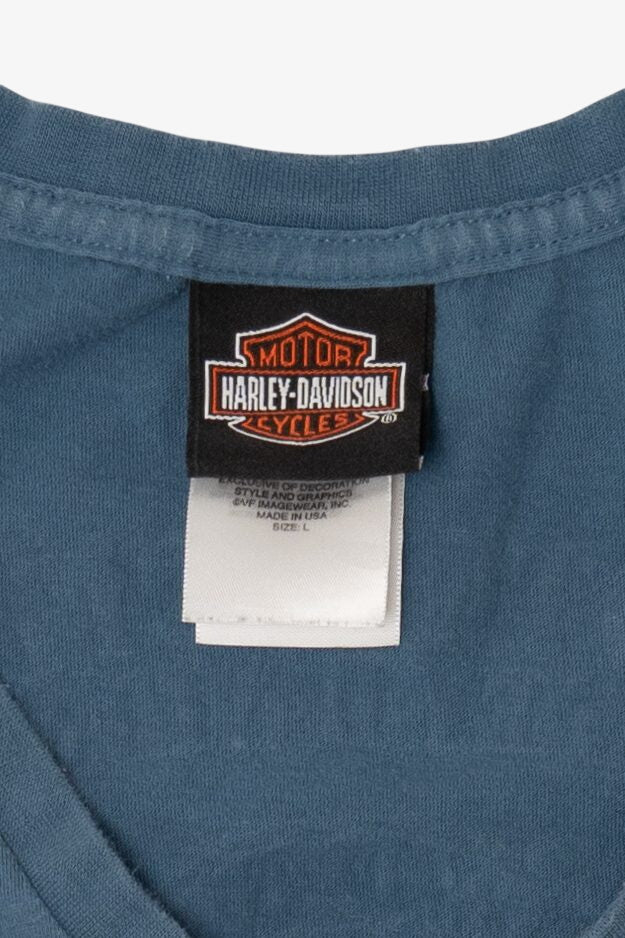 Blue Harley Davidson "Love & Ride" V-Neck T-Shirt (2010s)