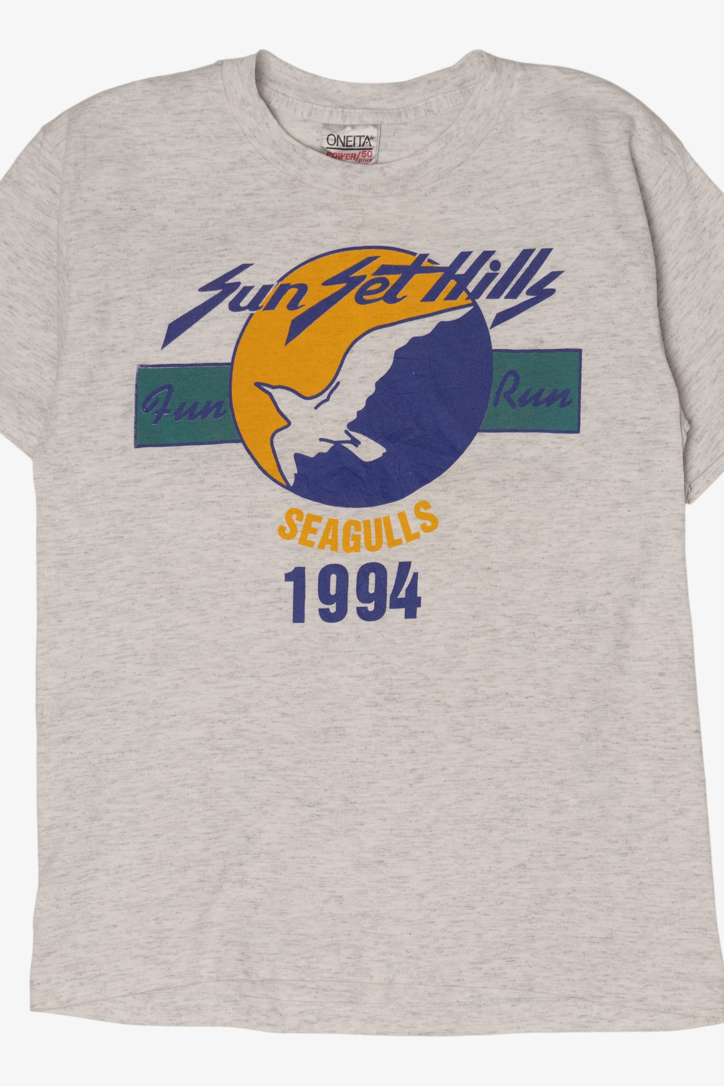 Vintage Light Gray Sun Set Hills Fun Run Seagulls T-Shirt (1990s)