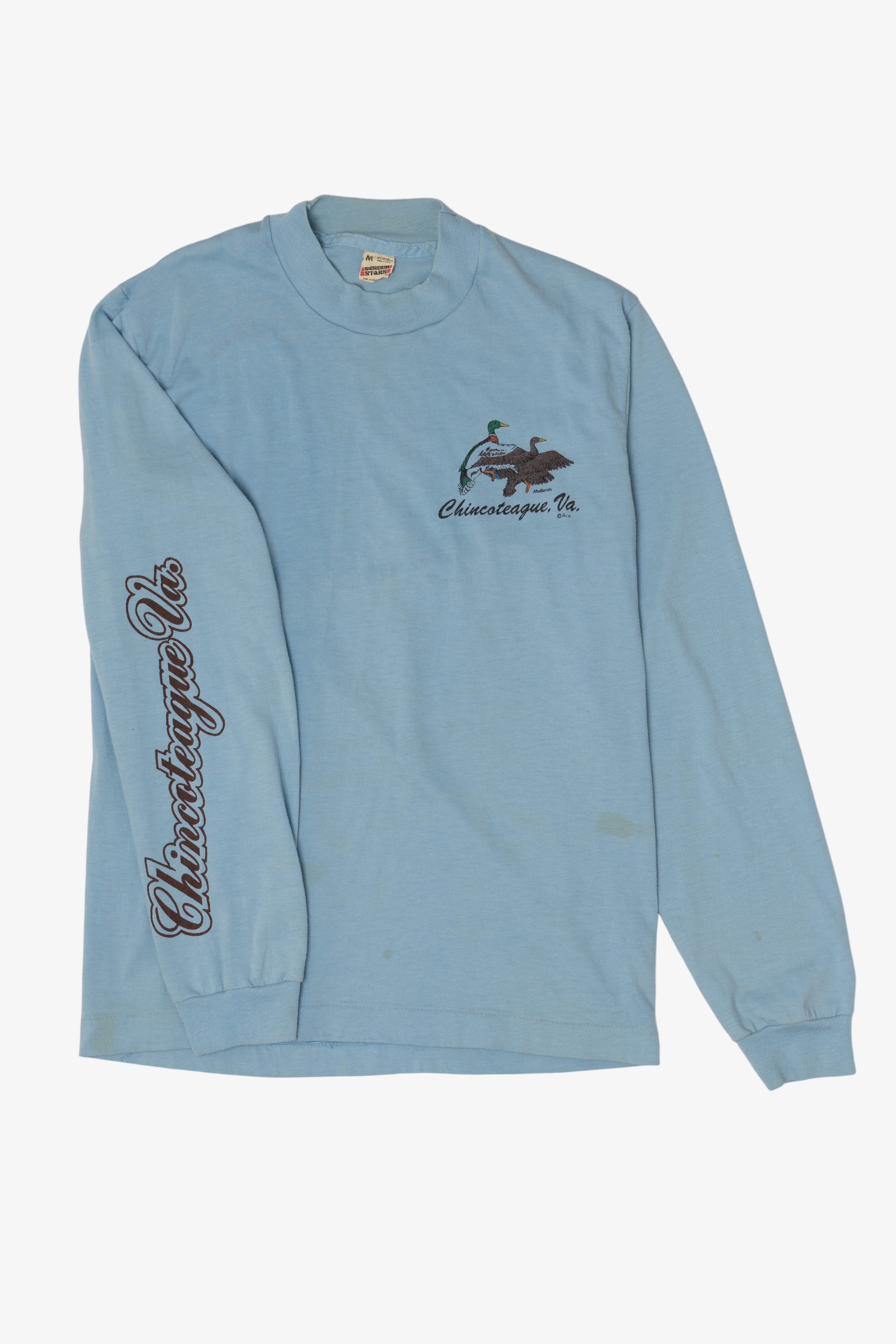 Vintage Light Blue Chincoteague Va Mallards Long Sleeve T-Shirt (1980s)