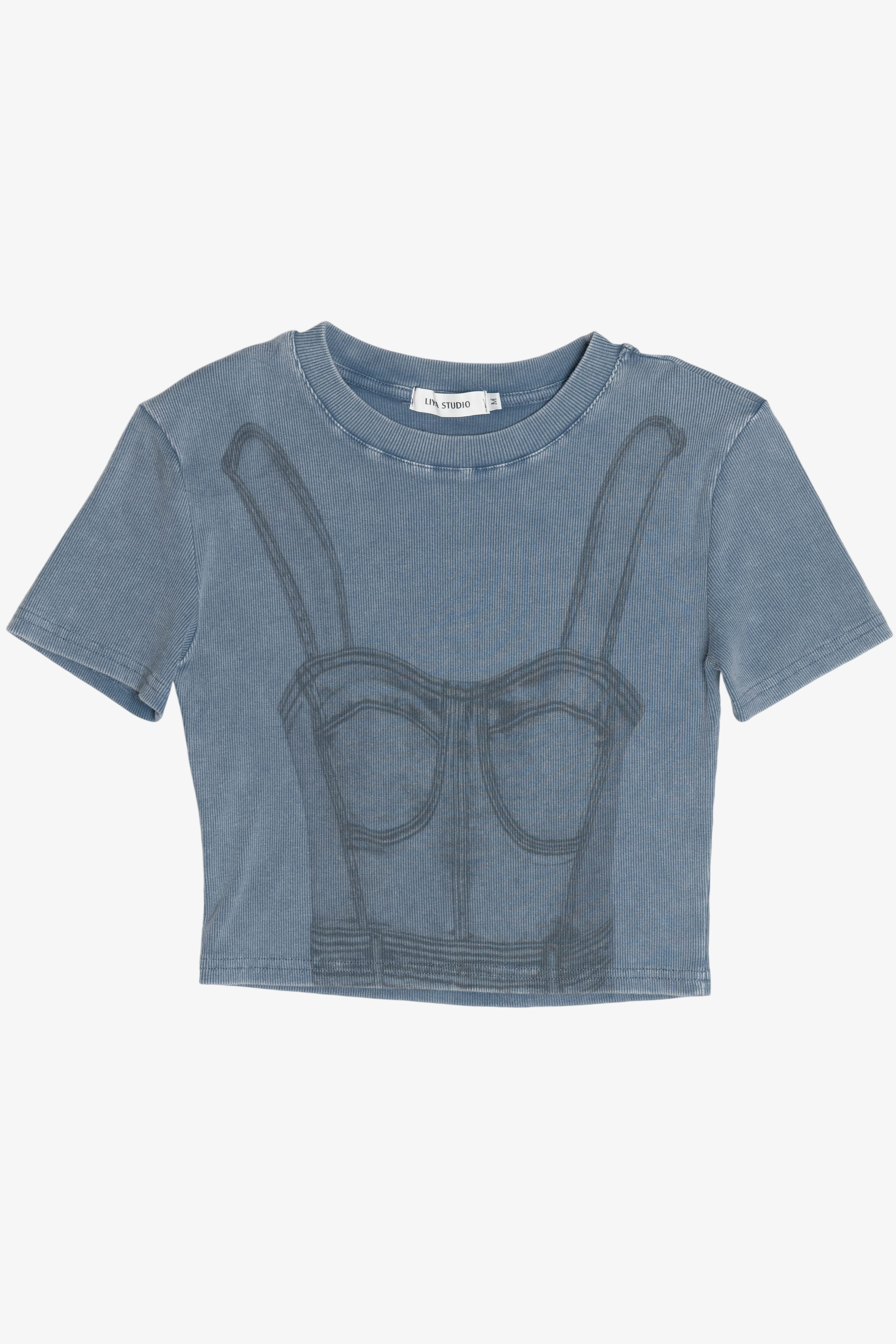 Liya Studio Bustier Print Ribbed Crop Top T-Shirt (2020s)