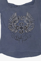Blue Harley Davidson Wings And Cross Wide Neck T-Shirt (2000s)