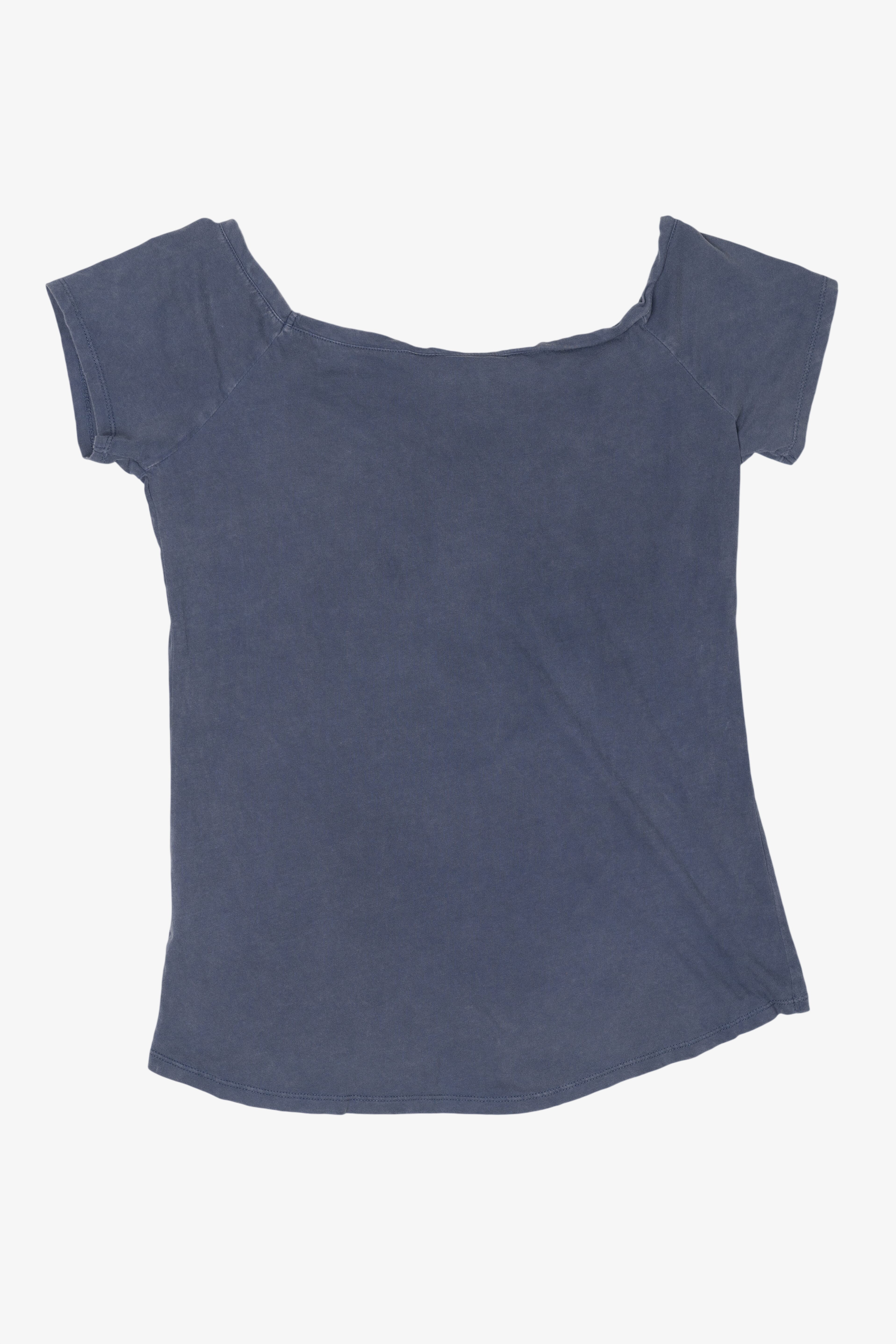 Blue Harley Davidson Wings And Cross Wide Neck T-Shirt (2000s)