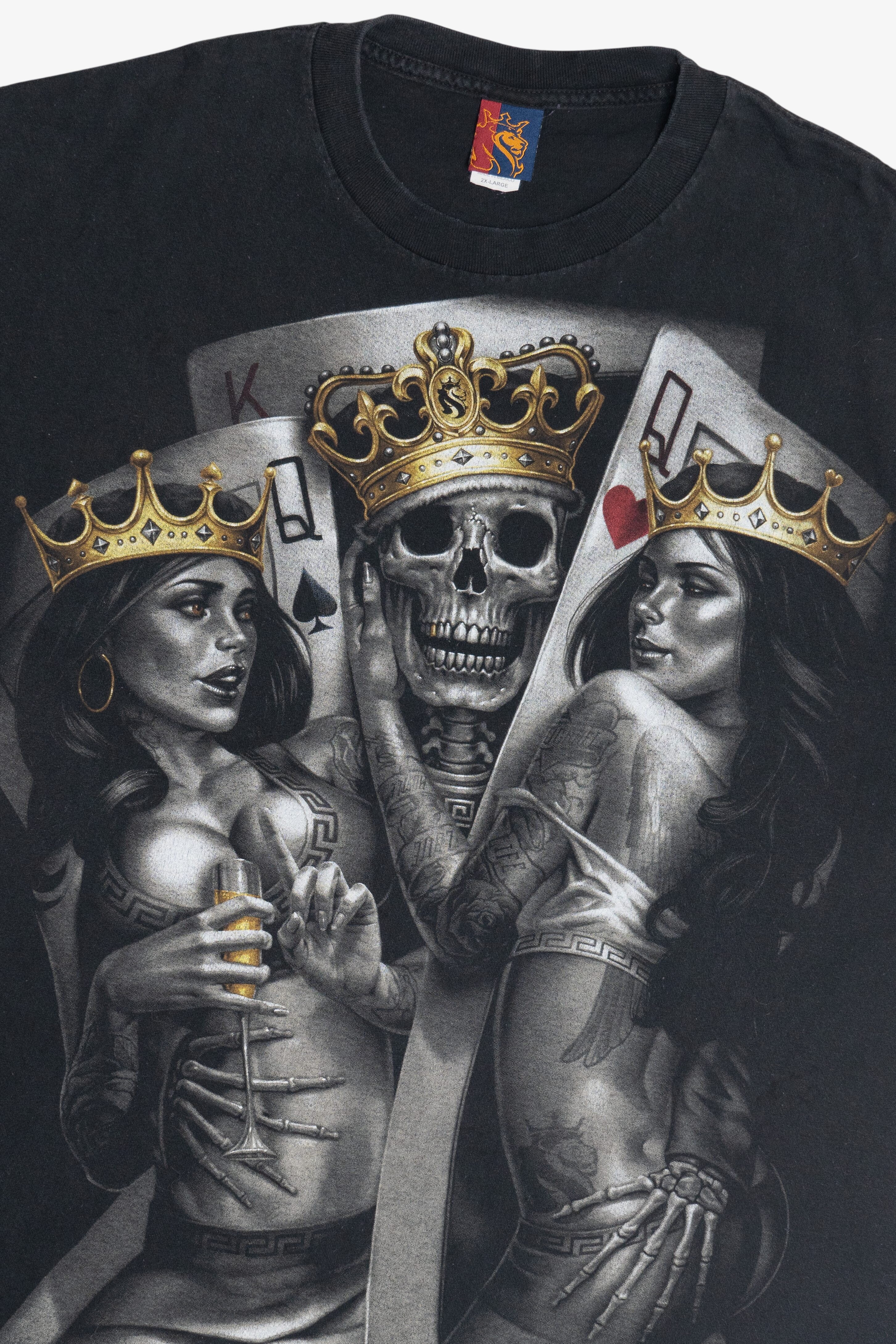 Vintage Y2K Skeleton Pinup King & Queens Graphic T-Shirt (2000s)