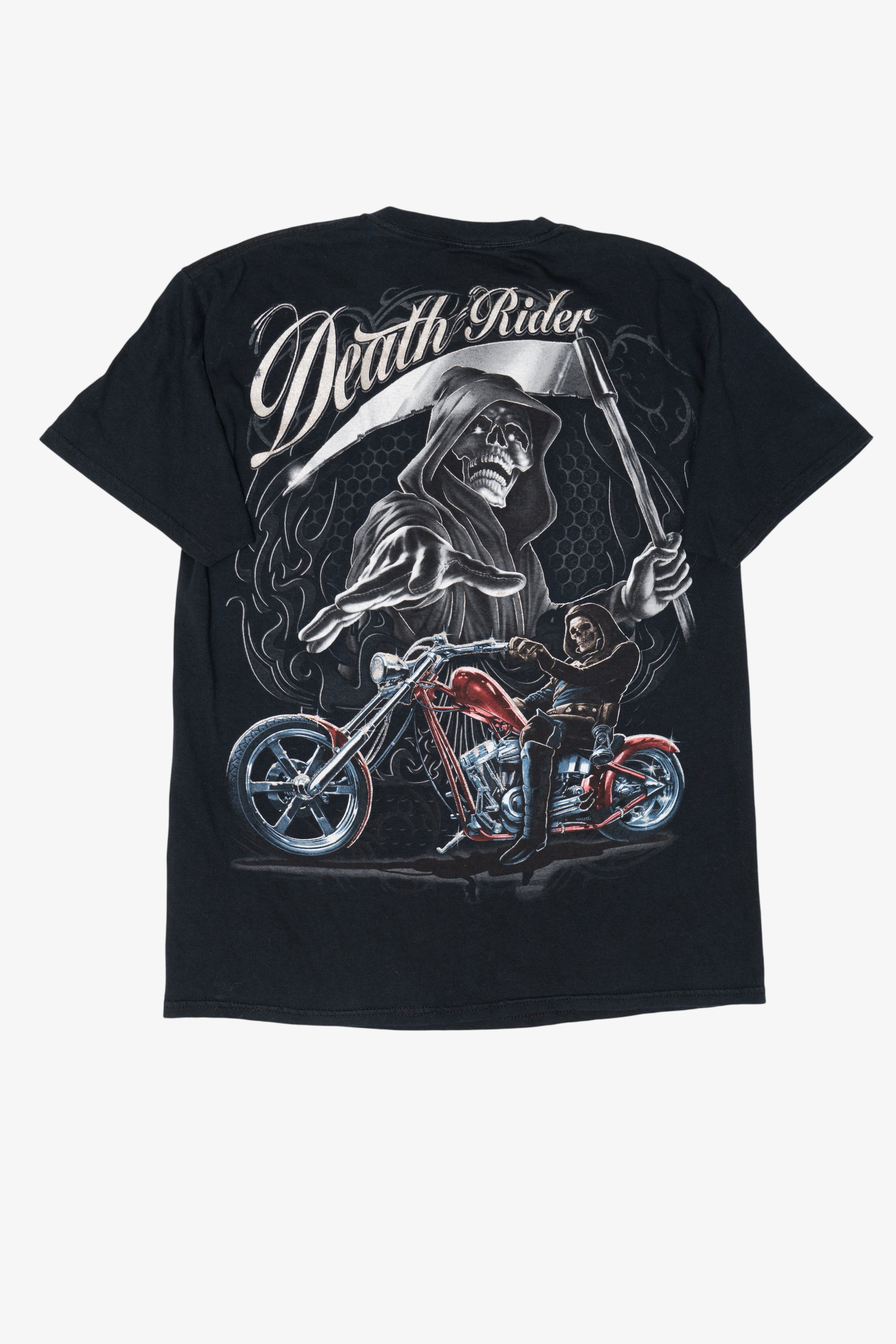 "Death Rider" Grim Reaper Skeleton On Motorcycle T-Shirt (2010s)