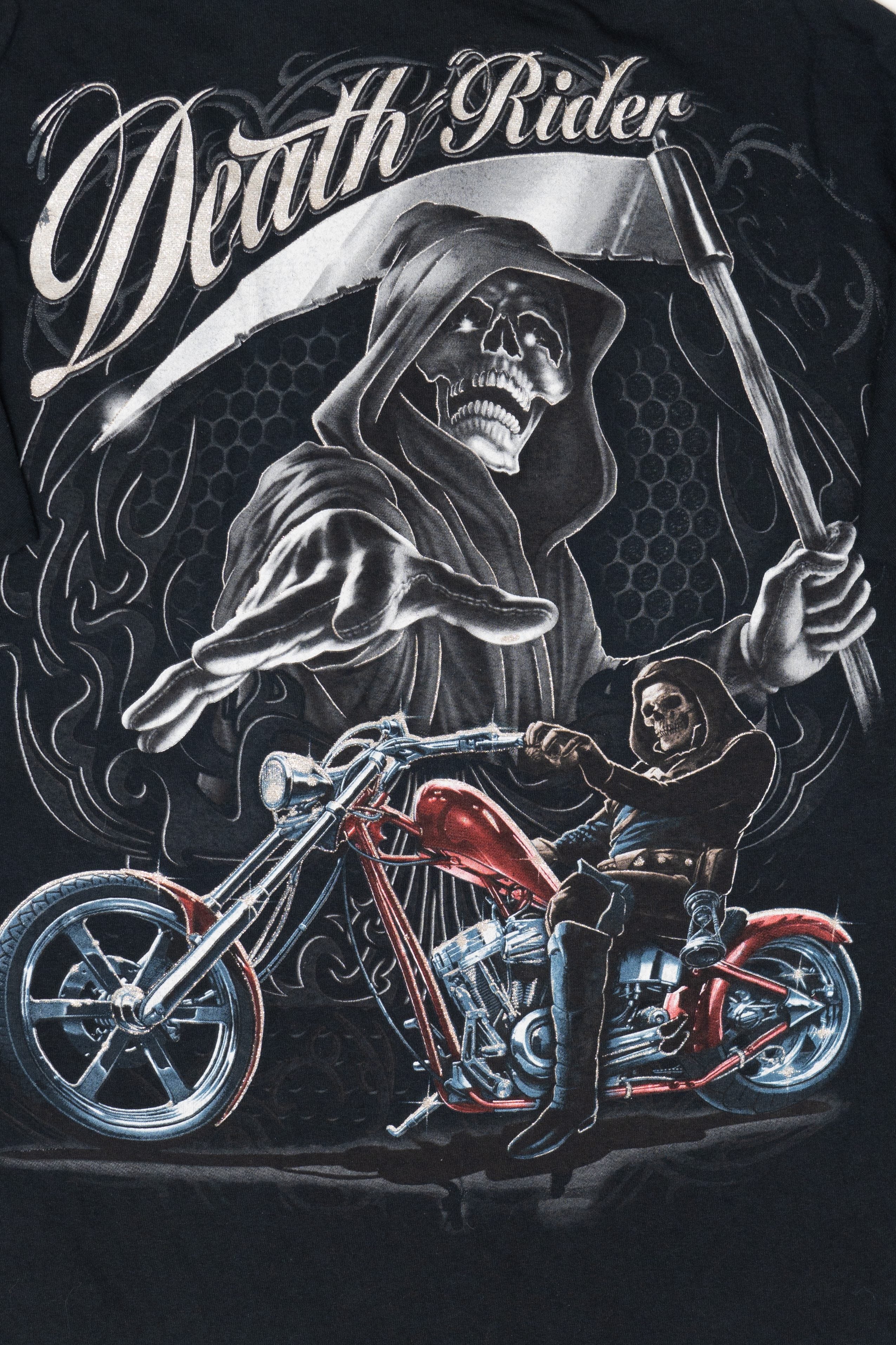 "Death Rider" Grim Reaper Skeleton On Motorcycle T-Shirt (2010s)