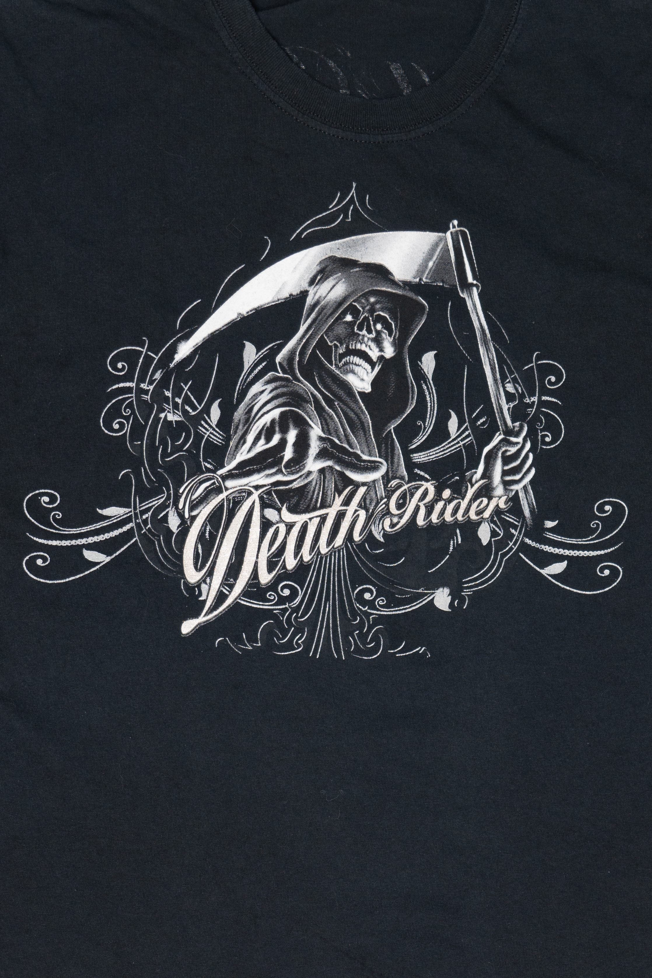 "Death Rider" Grim Reaper Skeleton On Motorcycle T-Shirt (2010s)