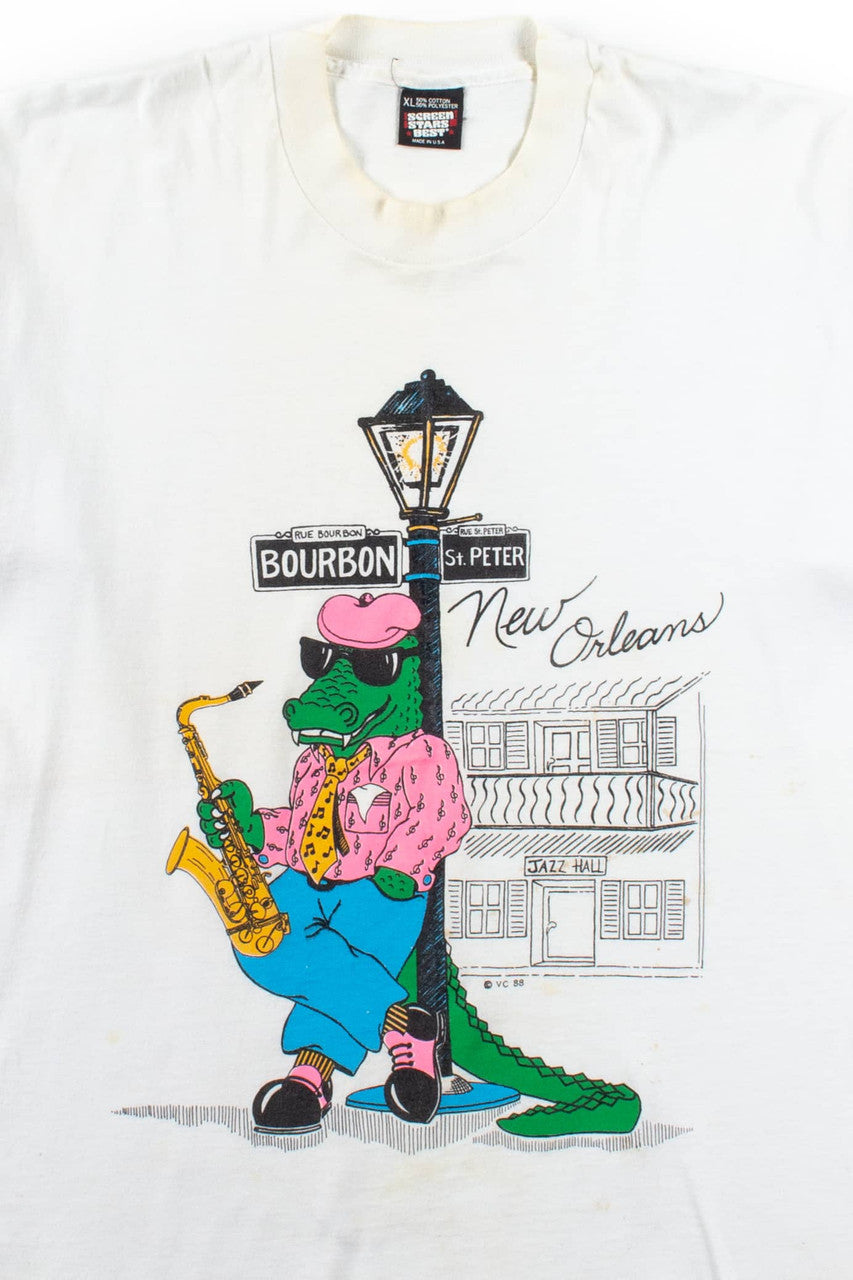 センスのいい お歳暮 Vintage Ragstock – (1988) T-Shirt Jazz Alligator Orleans New トップス