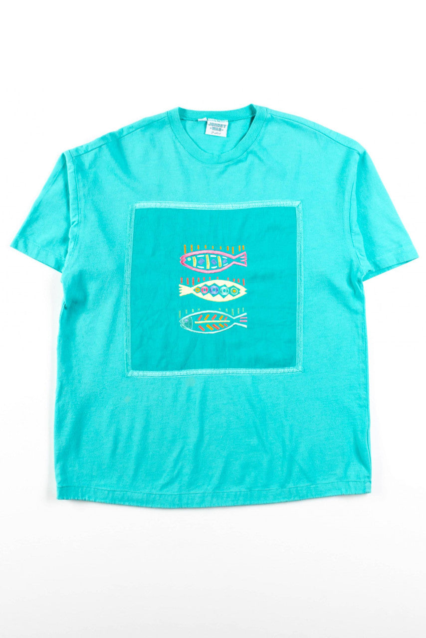 Embroidered Fish Art Vintage T-Shirt