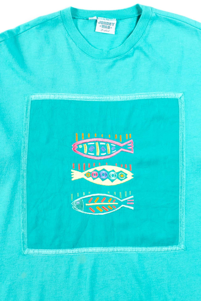 Embroidered Fish Art Vintage T-Shirt