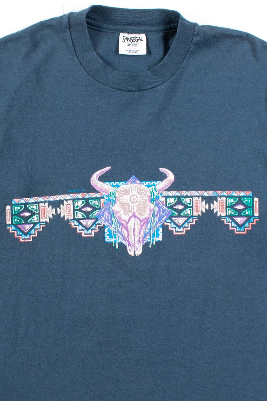 Vintage Buffalo Skull Pattern T-Shirt