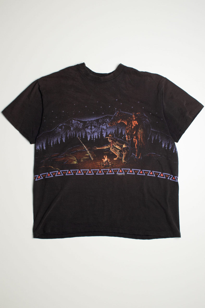 1992 Cowboy Horse and Wolves T-Shirt