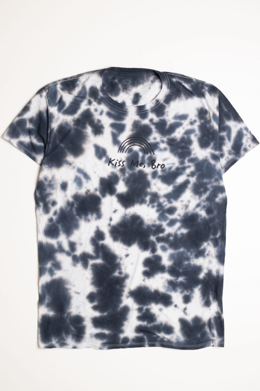 Kiss Me Bro Blue Tie Dye Screen Print T-Shirt