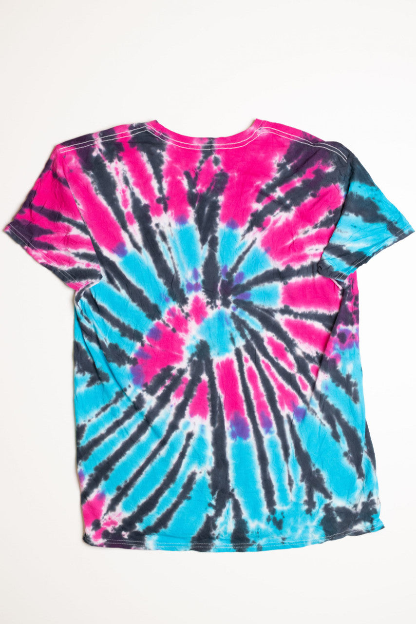 Kiss Me Bro Pink and Blue Tie Dye Screen Print T-Shirt