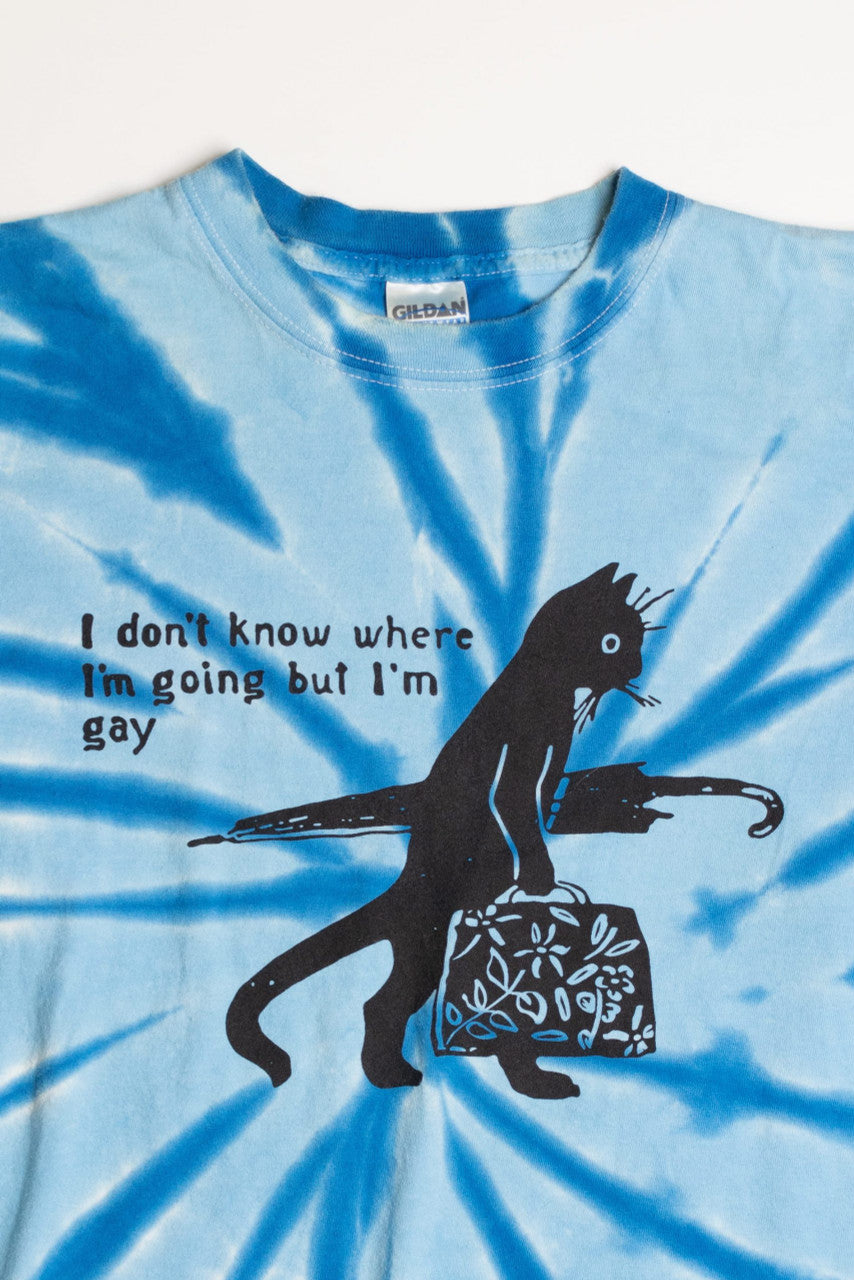 Blue Gay Cat Tie Dye Screen Print T-Shirt