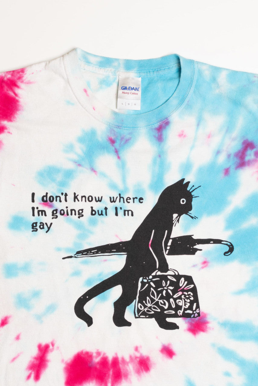 Blue and Pink Gay Cat Tie Dye Screen Print T-Shirt