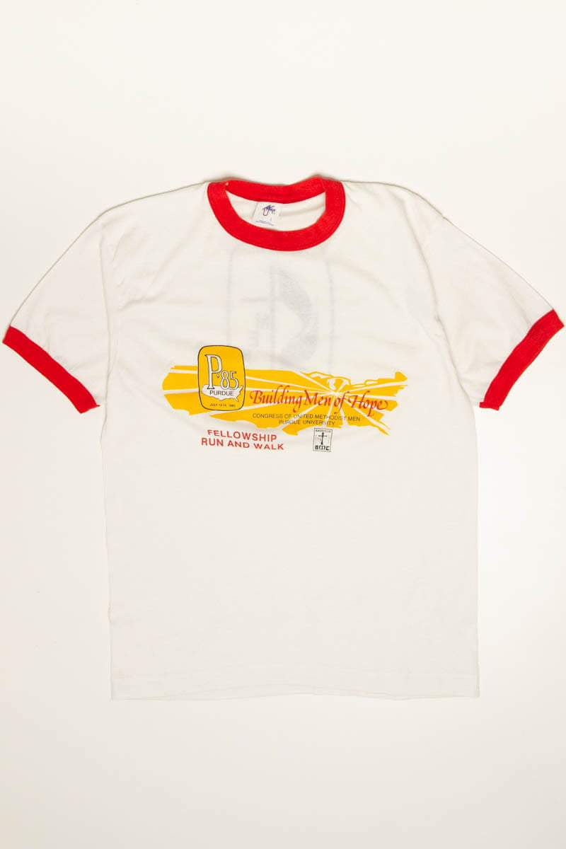 Vintage Perdue Methodist Fellowship Ringer T-Shirt (1985)