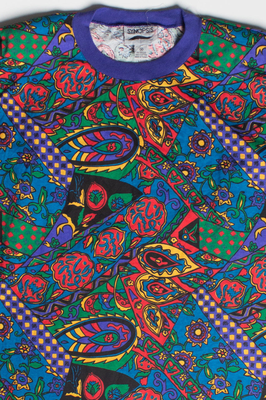 Vintage Multicolor Paisley Long Sleeve T-Shirt (1990s)