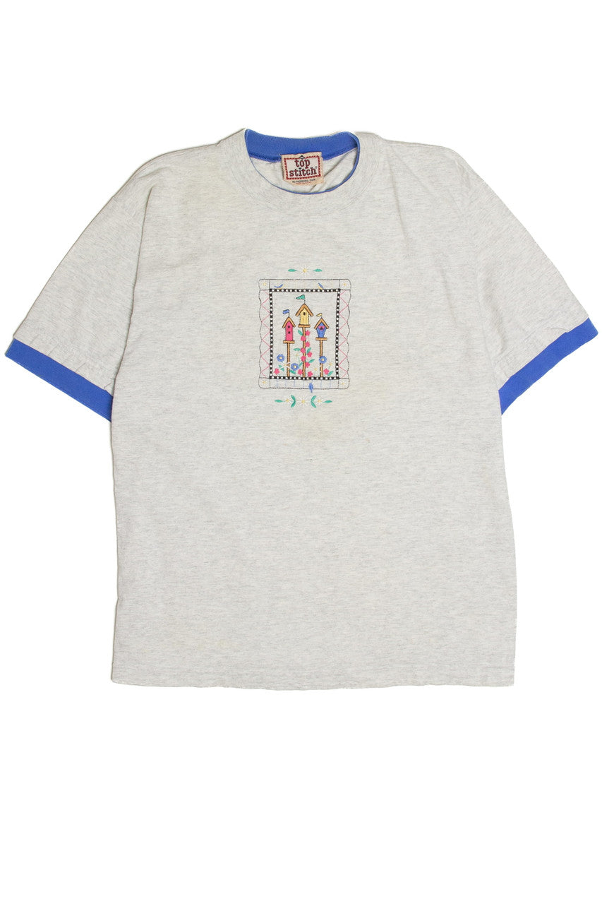 Embroidered Birdhouses in the Garden T-Shirt