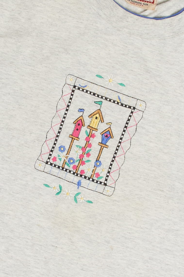 Embroidered Birdhouses in the Garden T-Shirt