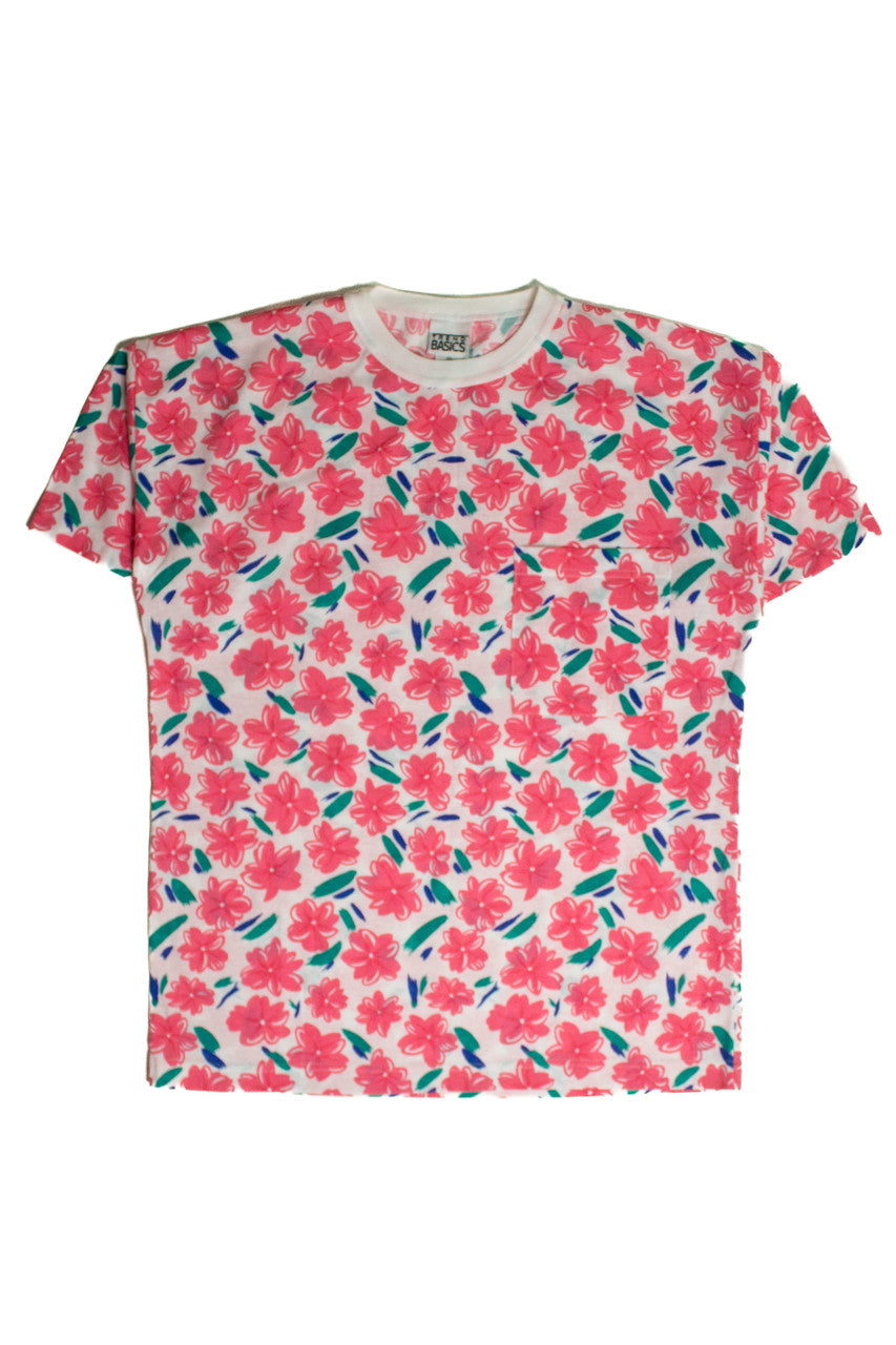 Vintage Pink Floral Pocket T-Shirt (sz. Medium)