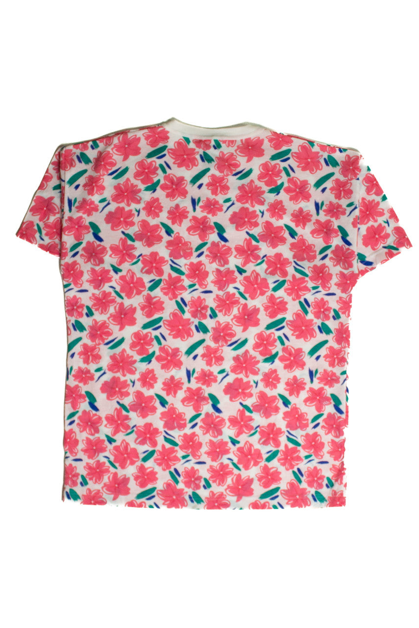 Vintage Pink Floral Pocket T-Shirt (sz. Medium)